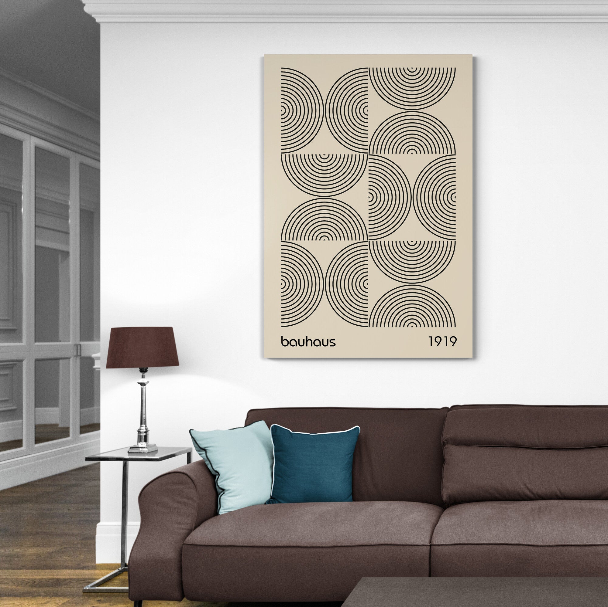 Bauhaus - Half Circles Lines Wall Art - Canvas Wall Art Framed Print - Various Sizes