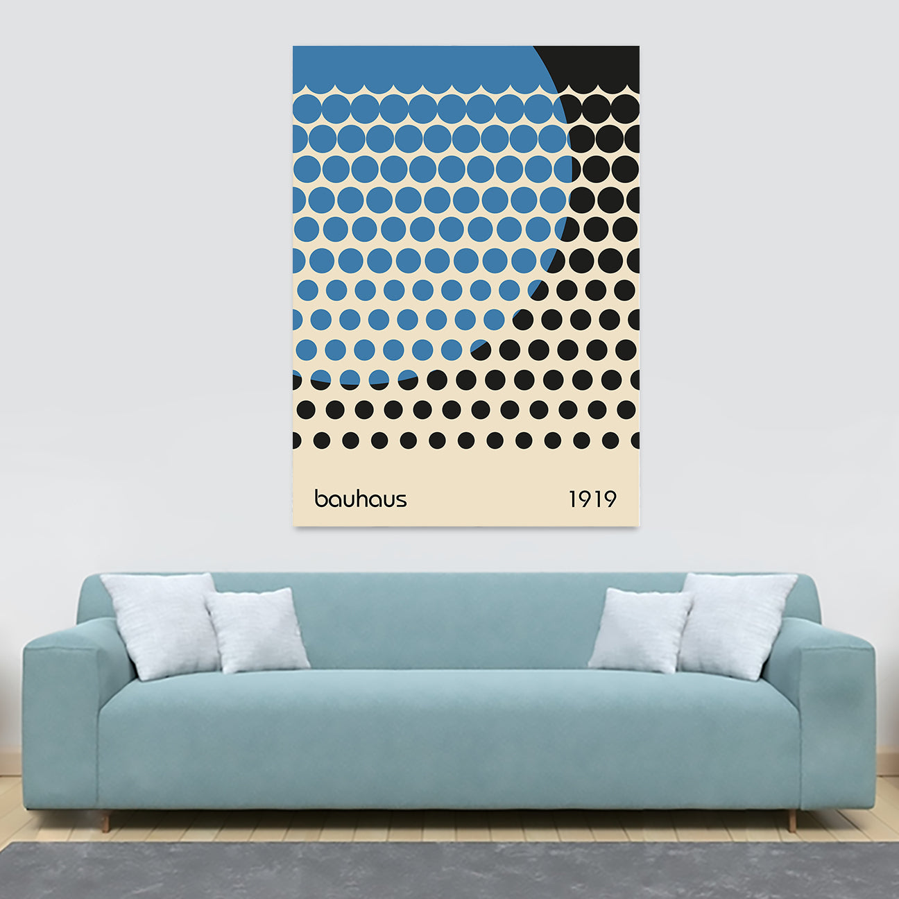 Bauhaus Circles on Circle Blue Wall Art - Canvas Wall Art Framed Print - Various Sizes