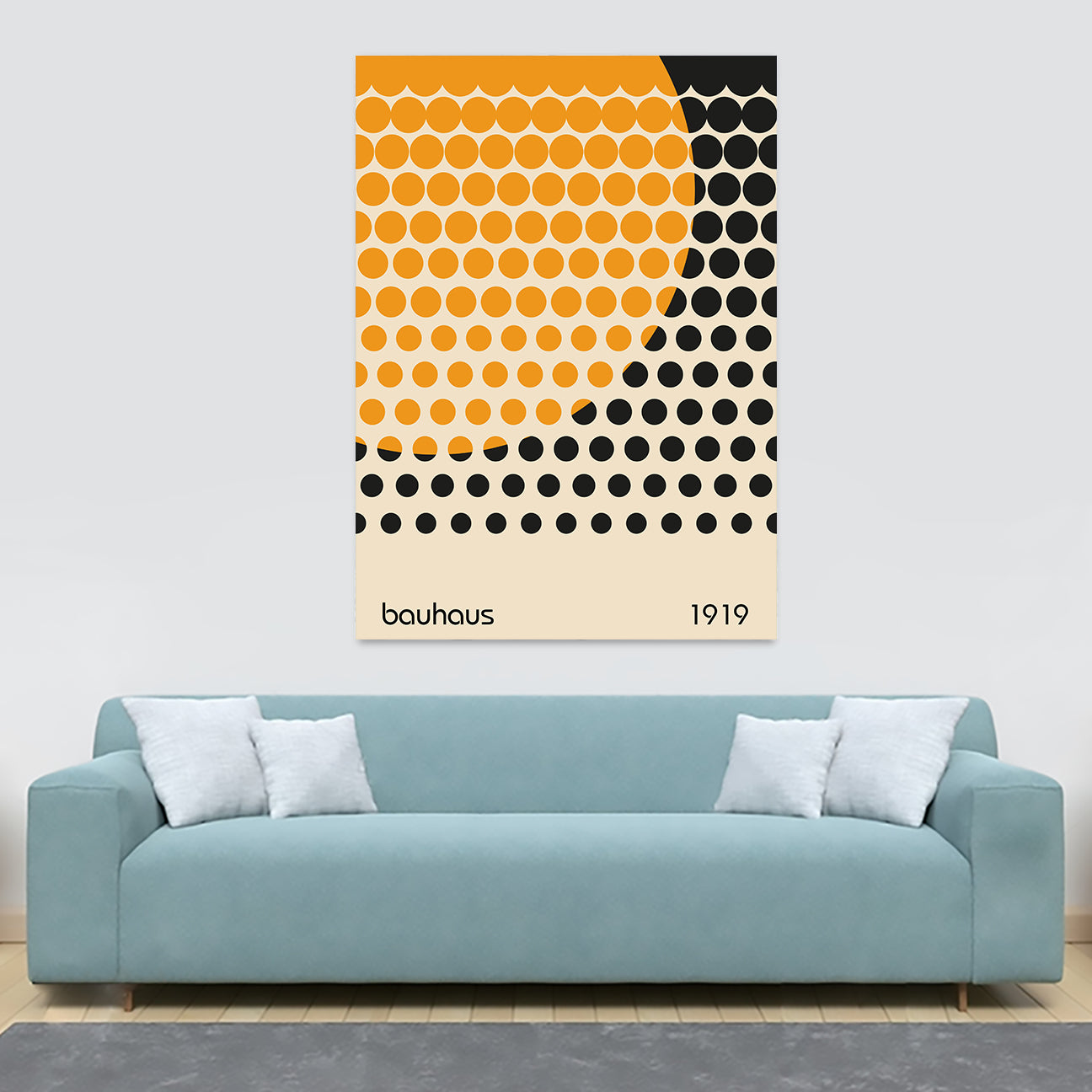 Bauhaus Circles on Circle Abstract Art - Canvas Wall Art Framed Print - Various Sizes