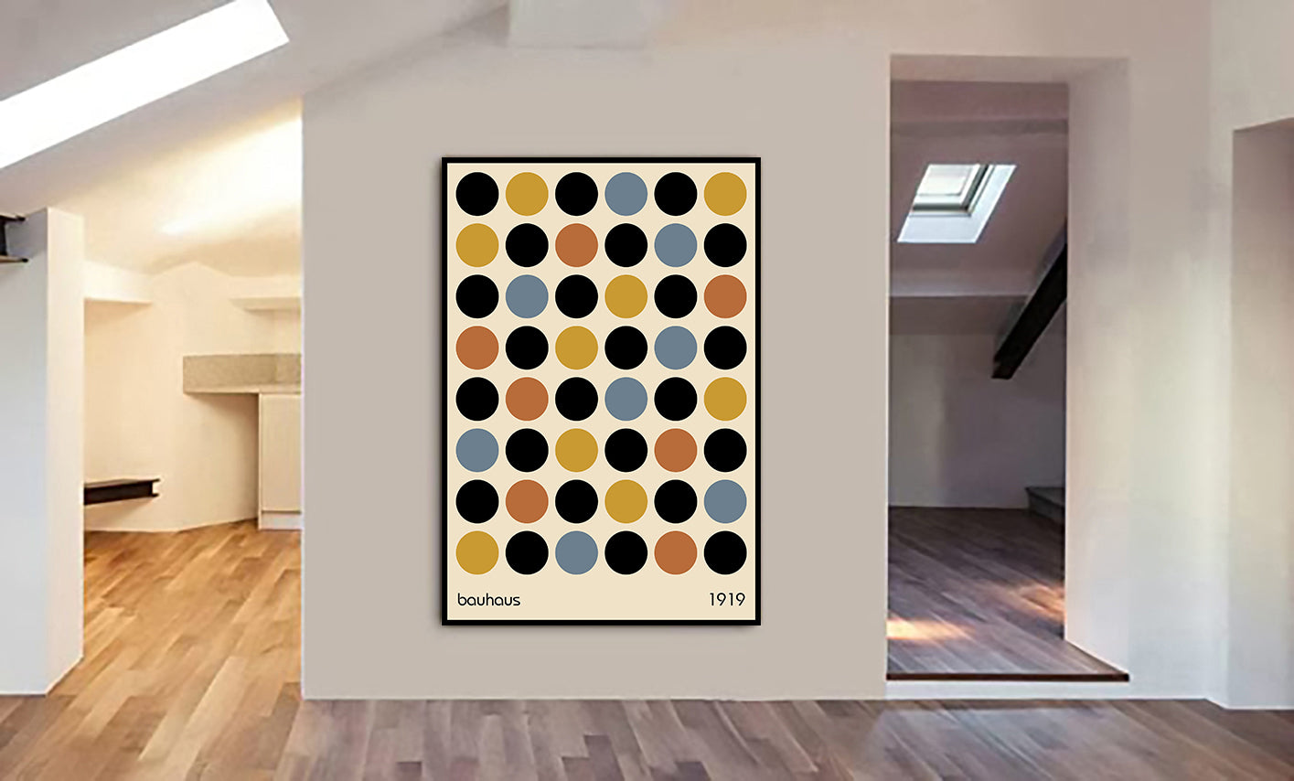Bauhaus Coloured Circles Abstract - Canvas Wall Art Framed Print - Various Sizes