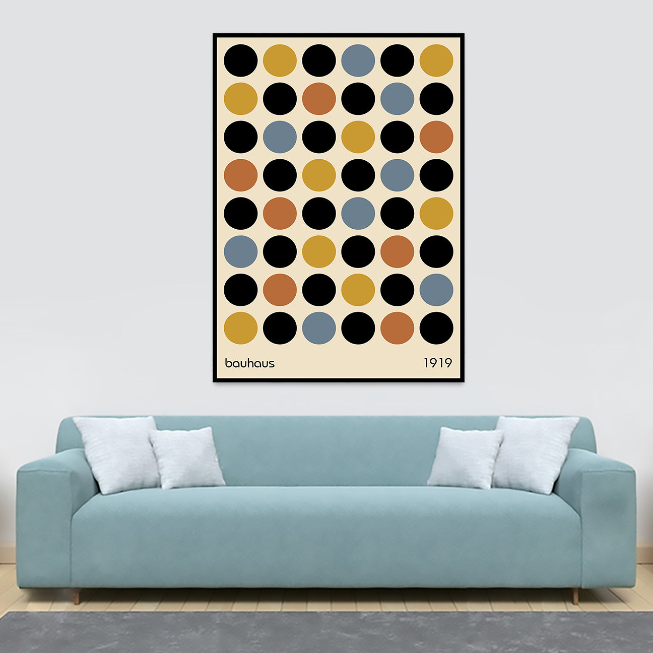 Bauhaus Coloured Circles Abstract - Canvas Wall Art Framed Print - Various Sizes