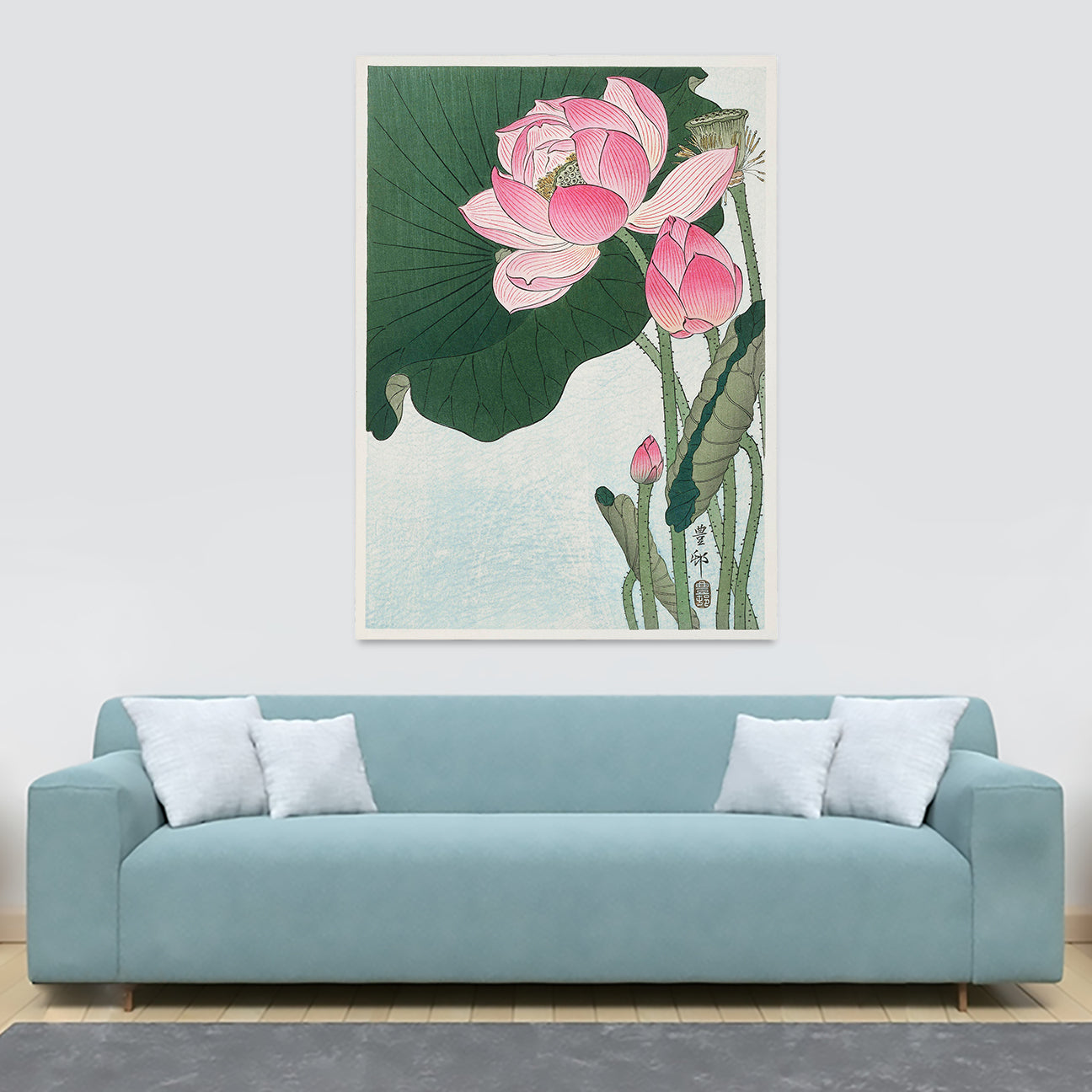 Blooming Lotus Flowers by Ohara Koson - Vintage Japanese Wall Art - Canvas Wall Art Framed  Print - Various Sizes