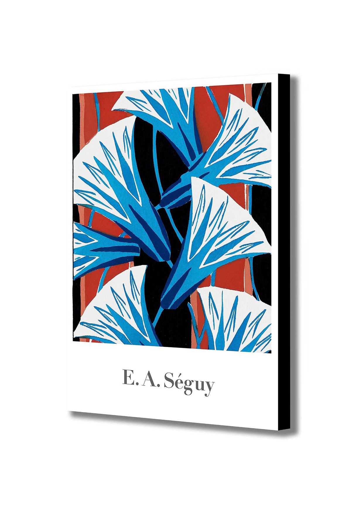 Blue Red Flower Pattern - Vintage - by E. A. Seguy - Canvas Wall Art Framed Print - Various Sizes