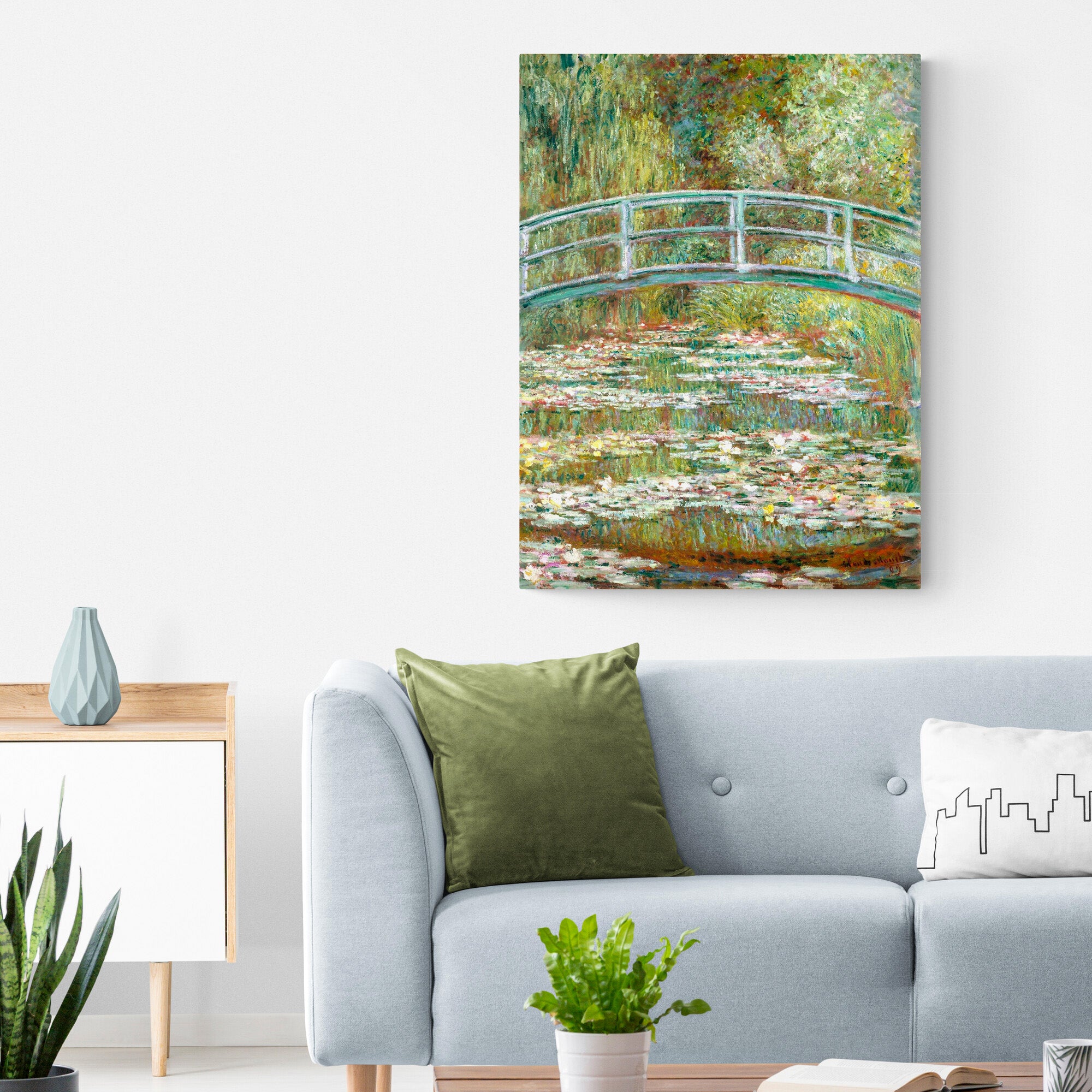 Bridge Over A Pond Of Water Lilies by Claude Monet - Canvas Wall Art Framed Print - Various Sizes