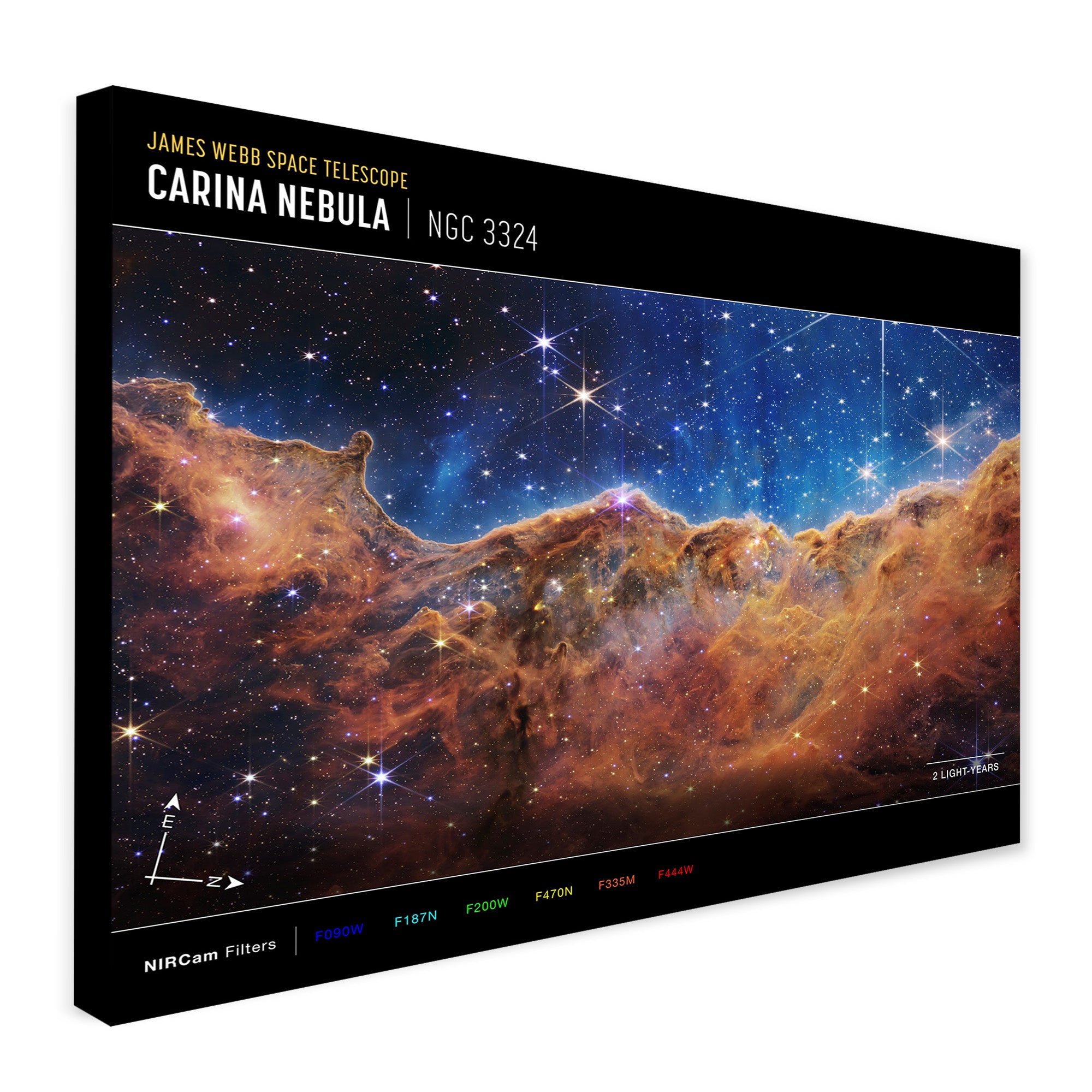 Cosmic Cliffs in the Carina Nebula from NASA’s James Webb Space Telescope Wall Art (NIRCam Compass Image) - Canvas Wall Art Framed Print - Various Sizes