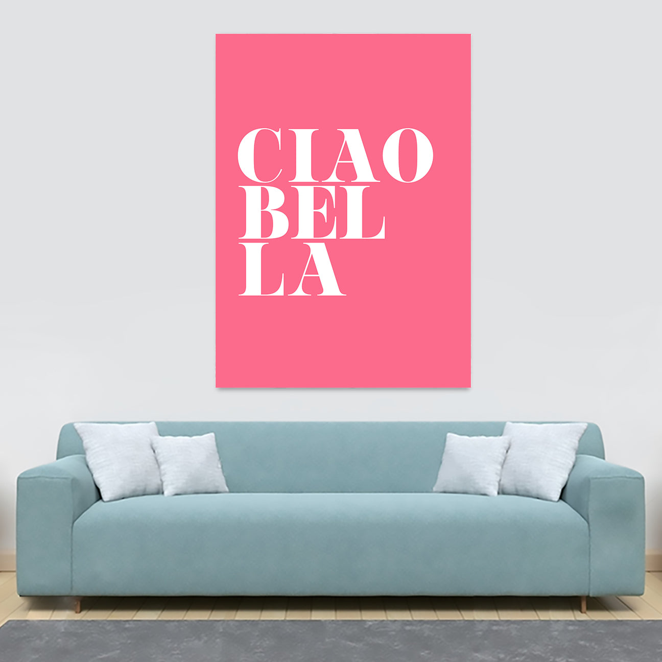 Ciao Bella pink - Typographic Art - Canvas Wall Art Framed Print - Various Sizes