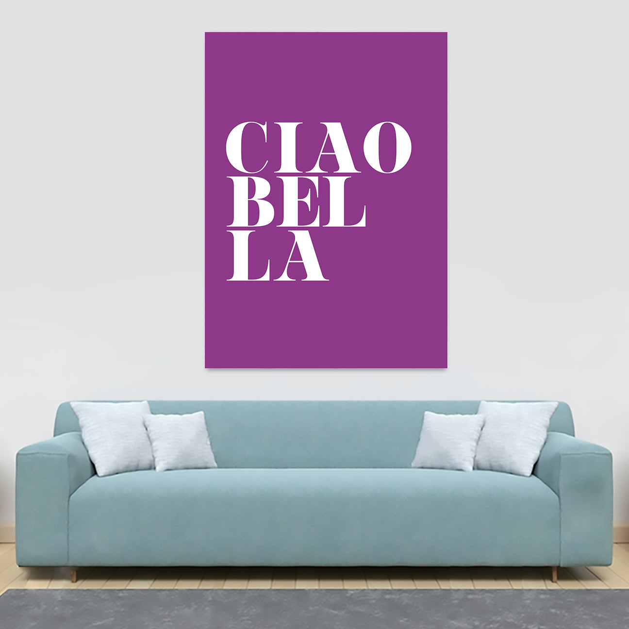 Ciao Bella purple - Typographic Art - Canvas Wall Art Framed Print - Various Sizes