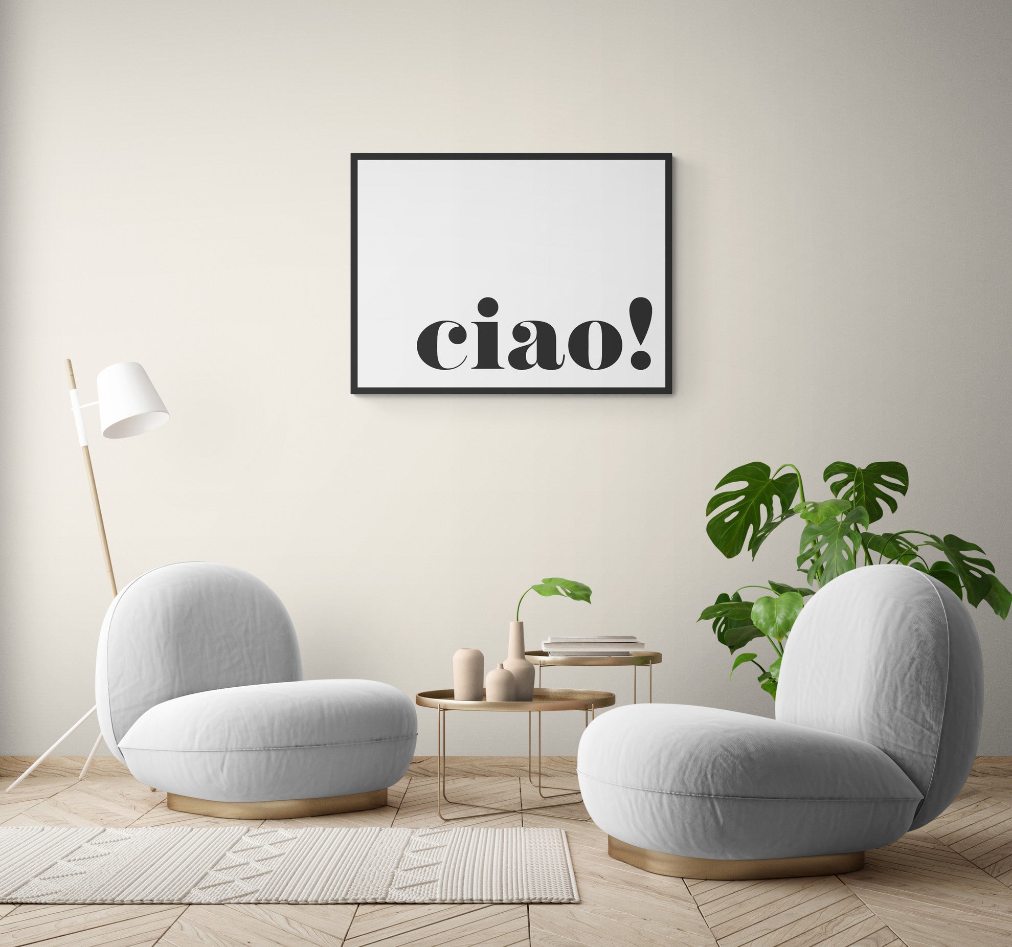 Ciao! light - Typographic Art - Canvas Wall Art Framed Print - Various Sizes