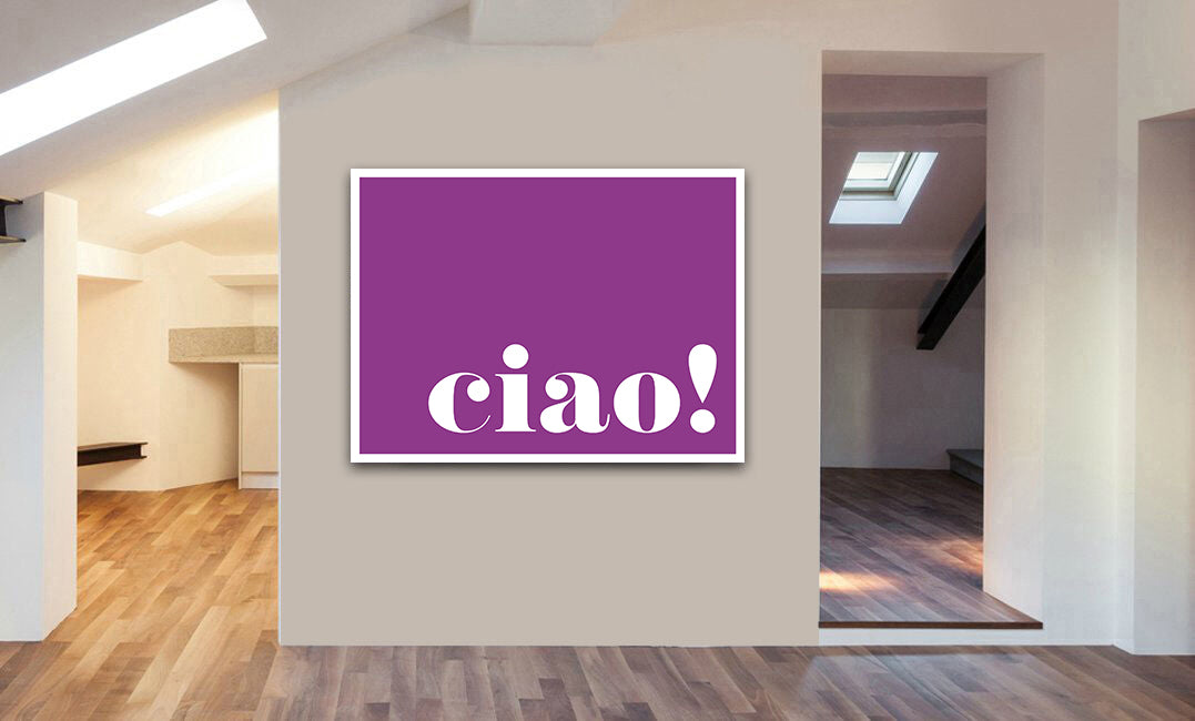 Ciao! purple - Typographic Art - Canvas Wall Art Framed Print - Various Sizes