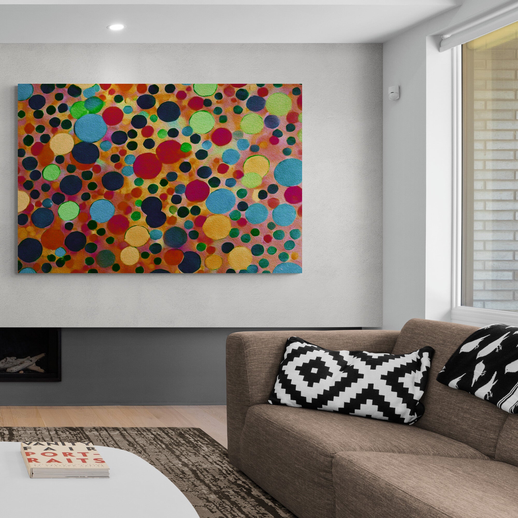 Colourful Dots - Blue - Red - Yellow Abstract Wall Art - Canvas Wall Art Framed Print - Various Sizes