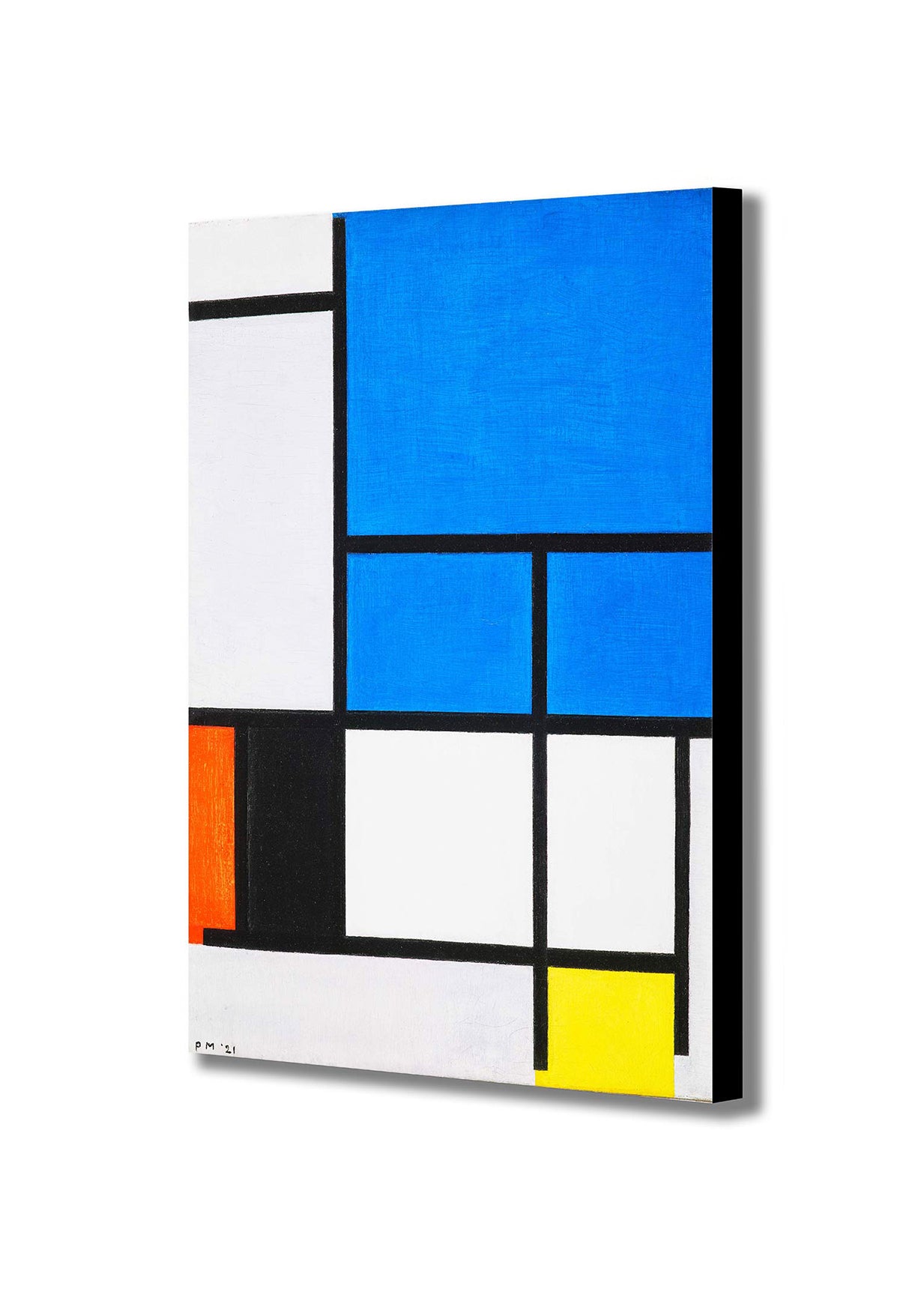 Composition with Large Blue Plane, Red, Black, Yellow and Gray by Piet Mondrian - Canvas Wall Art Framed Print - Various Sizes