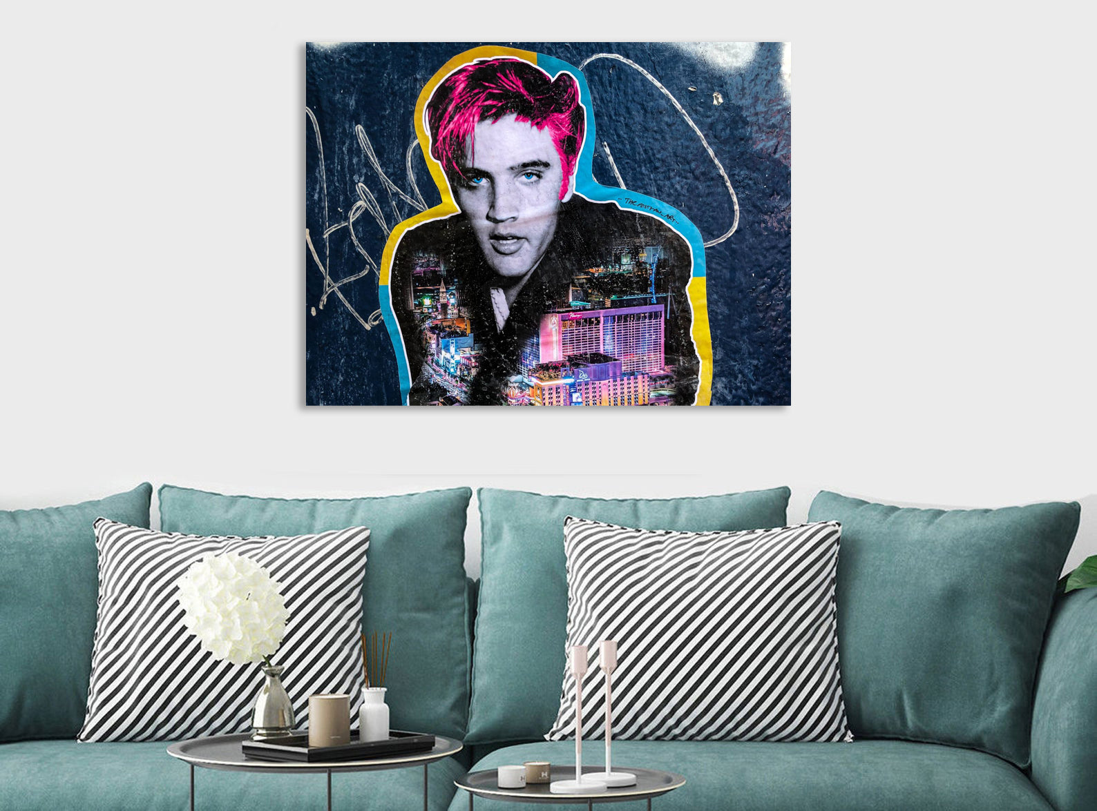 Elvis Presley - Graffiti - Canvas Wall Art Framed Print - Various Sizes