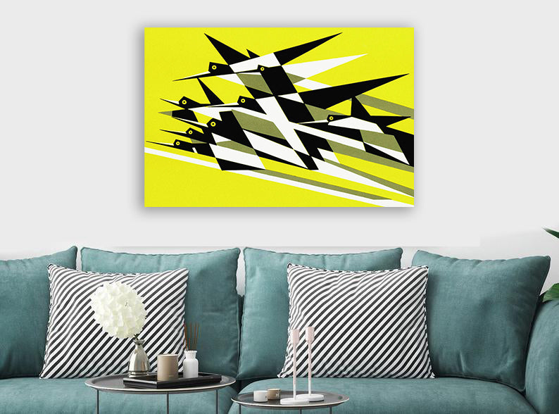 Bird Flight - Yellow - Kauffer - Canvas Wall Art Framed Print - Various Sizes
