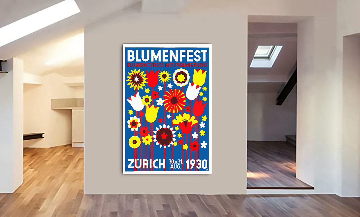 Flower Show - Zurich - Art Deco Vintage 1930 by Walter Cyliax - Canvas Wall Art Framed Print - Various Sizes
