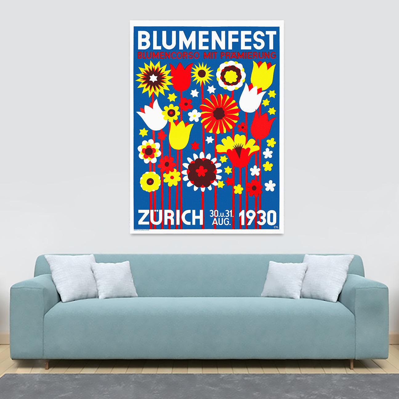 Flower Show - Zurich - Art Deco Vintage 1930 by Walter Cyliax - Canvas Wall Art Framed Print - Various Sizes