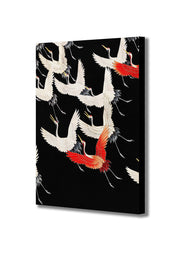 Flying Cranes Red White - Vintage - Canvas Wall Art Framed Print - Various Sizes
