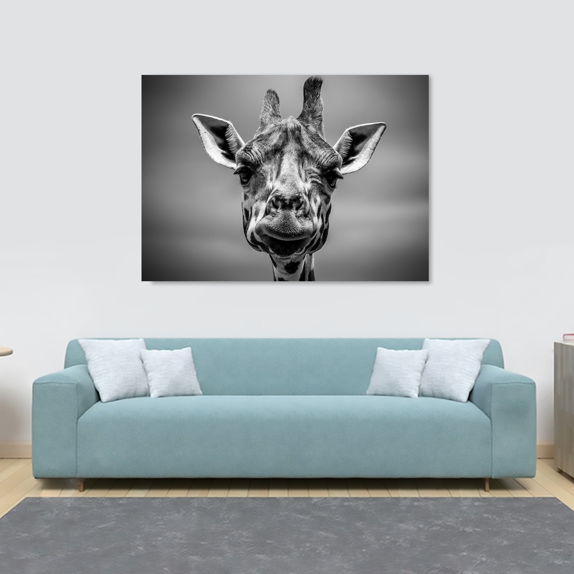 Giraffe Head In Monotone - Canvas Wall Art Framed Print - Various Sizes