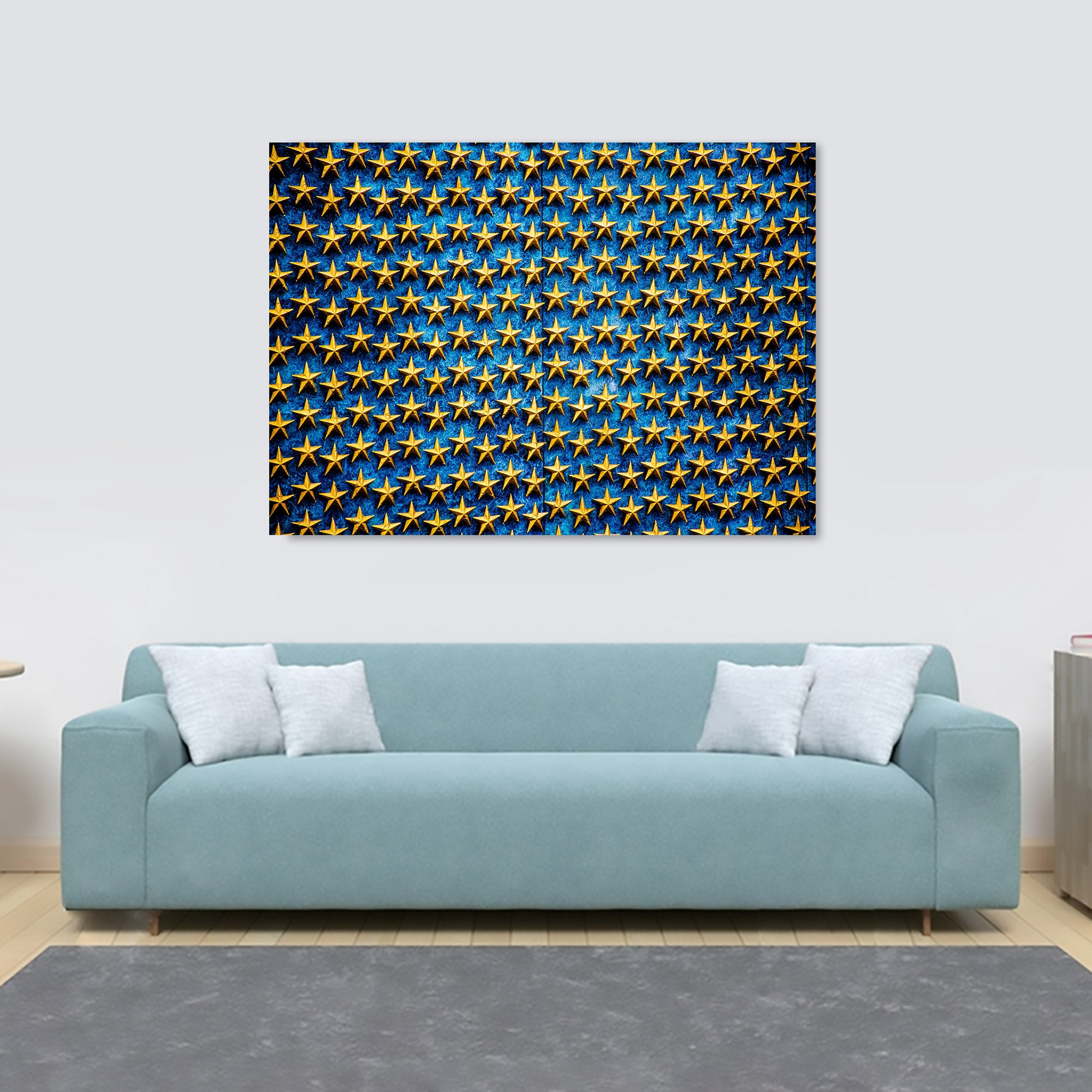 Golden Star Pattern Abstract Wall Art - Canvas Wall Art Framed Print. Various Sizes