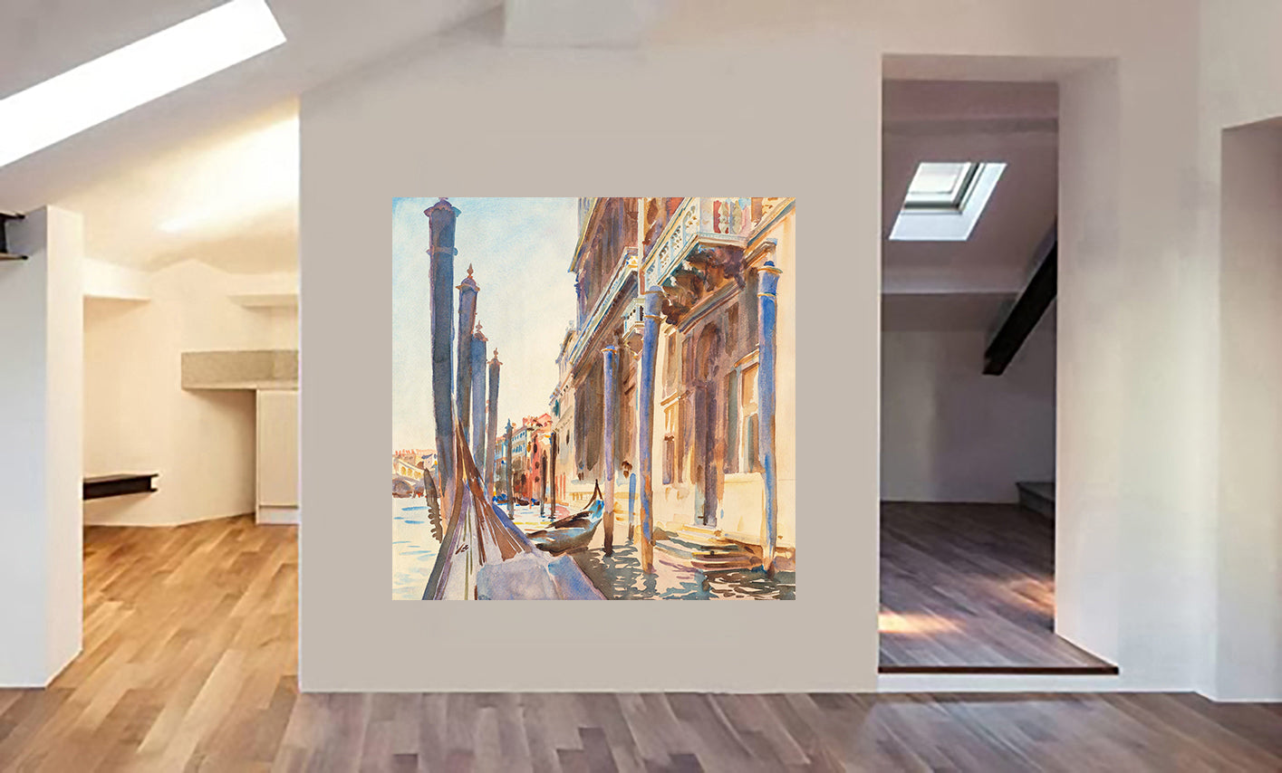 Gondola Moorings on the Grand Canal by John Singer Sargent - Framed Canvas Wall Art Print - Various Sizes