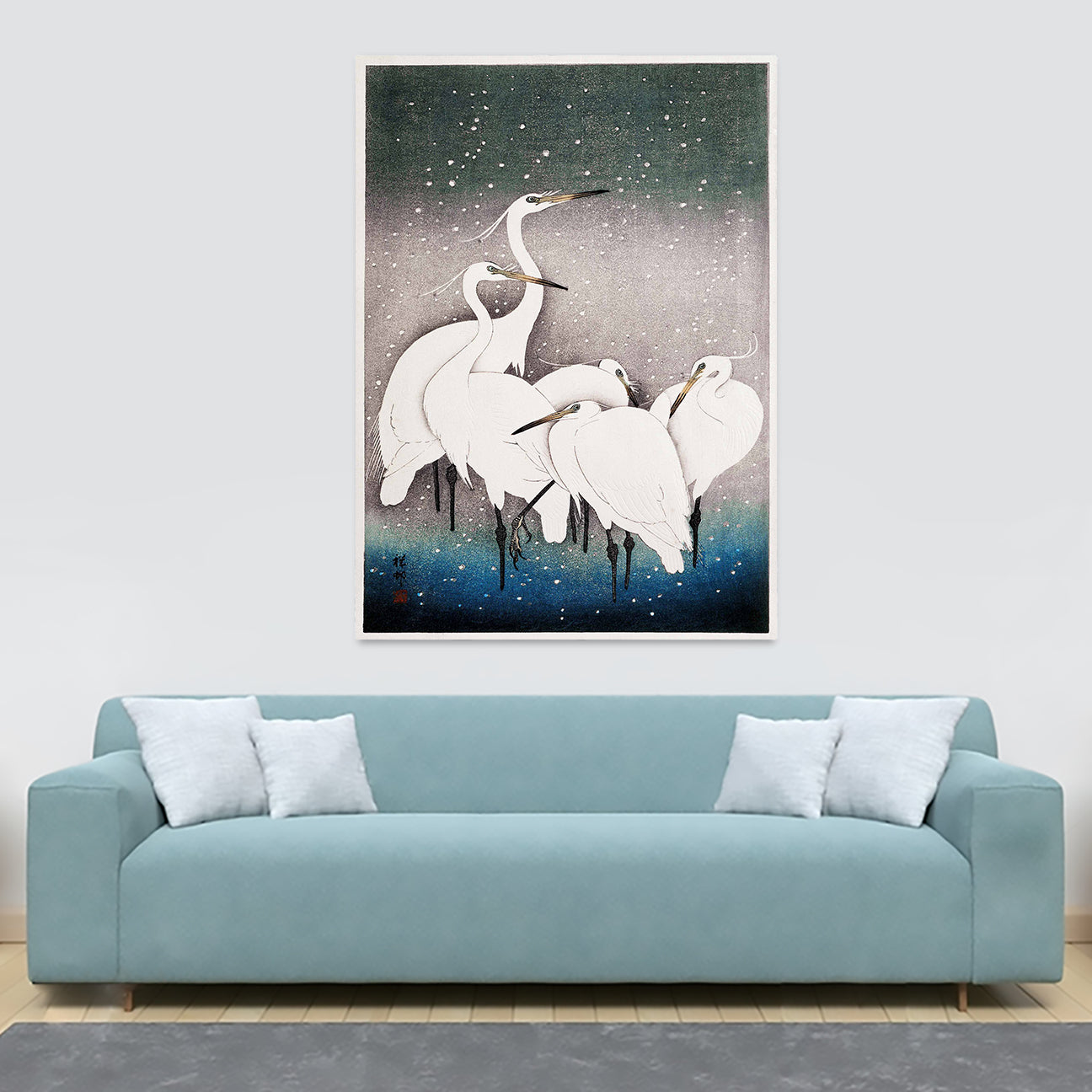 Group of Egrets by Ohara Koson - Canvas Wall Art Framed  Print - Various Sizes