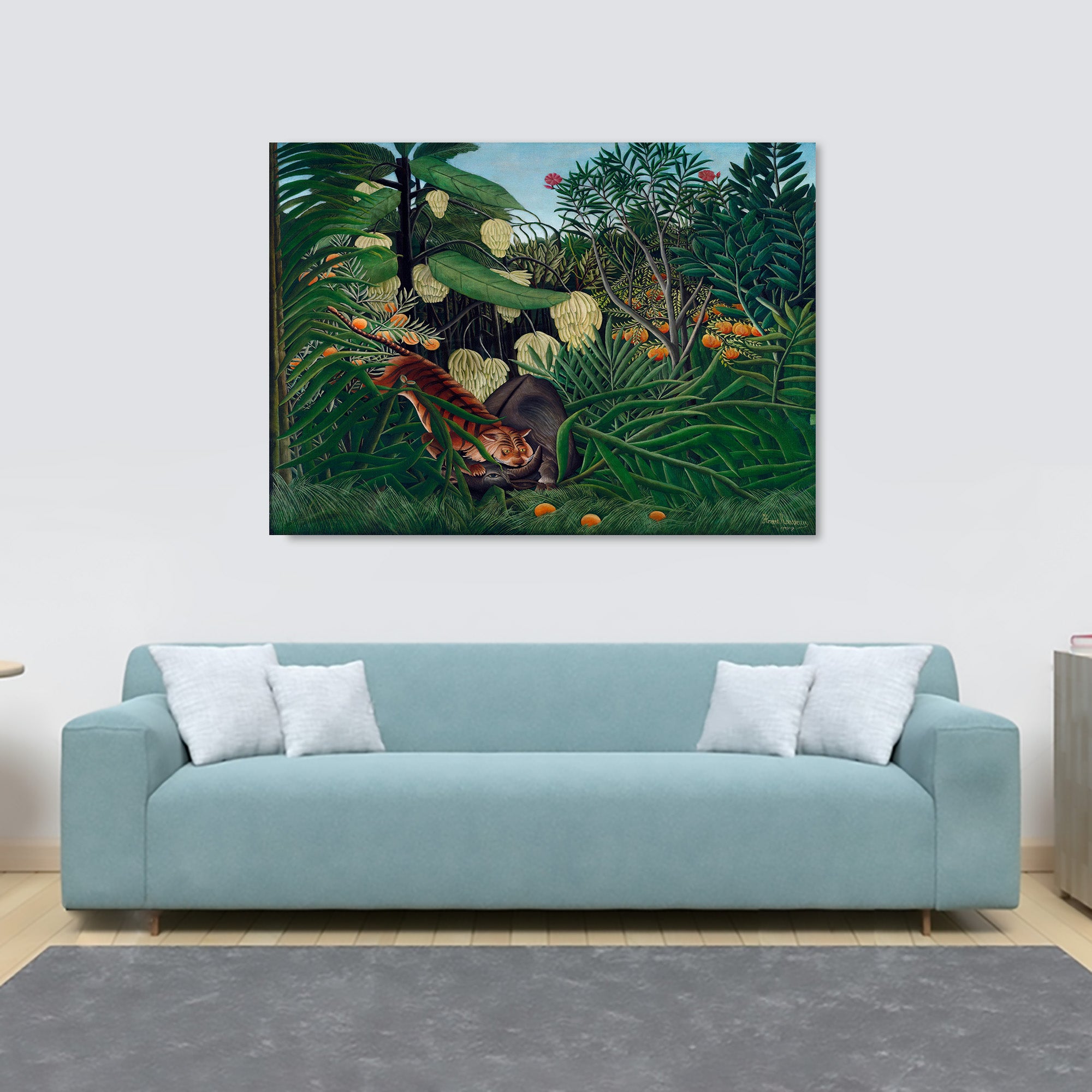 Fight between a Tiger and a Buffalo (1908) by Henri Rousseau - Canvas Wall Art Framed Print - Various Sizes