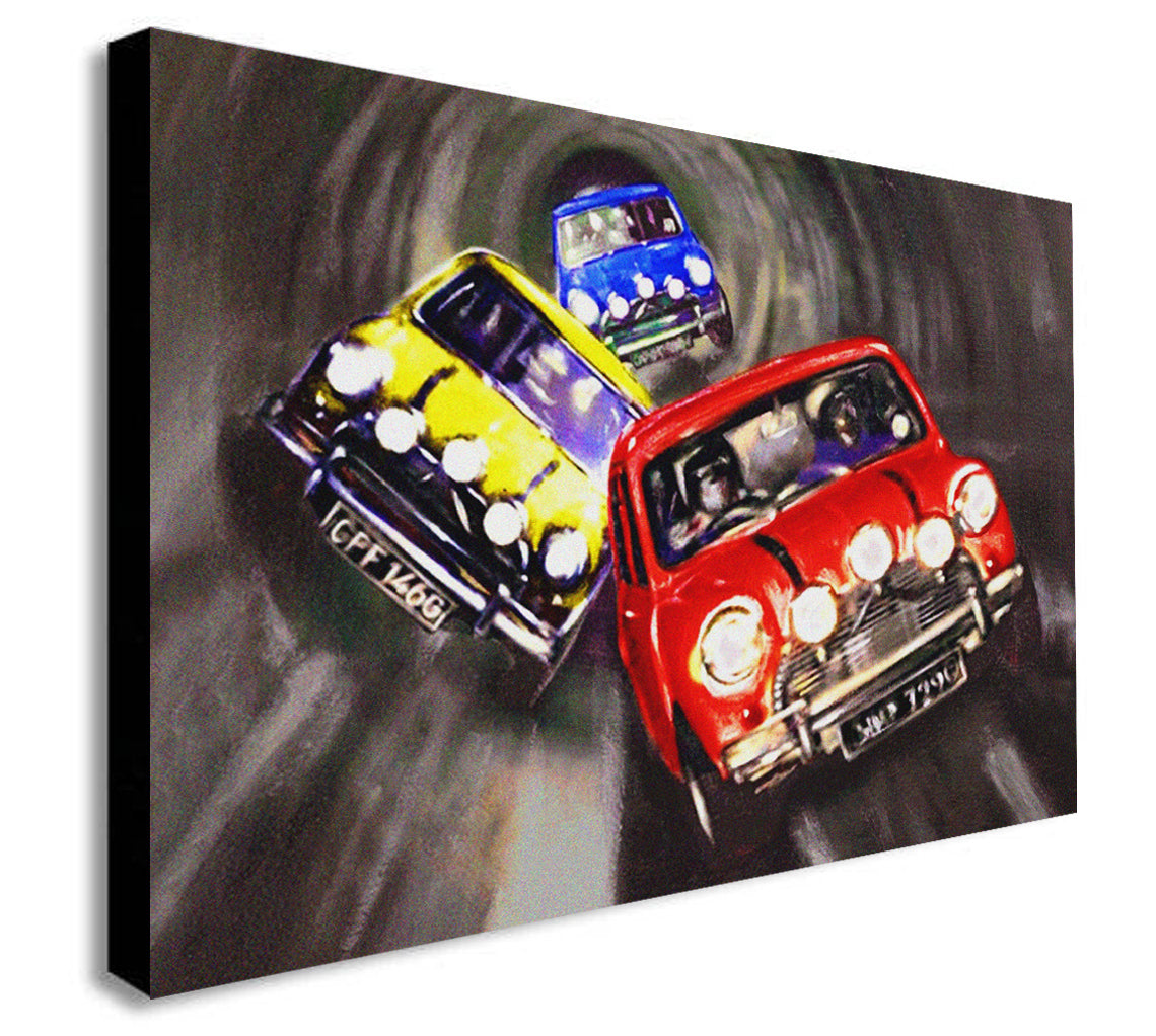 The Italian Job - Mini Cooper - Canvas Wall Art Framed Print - Various Sizes