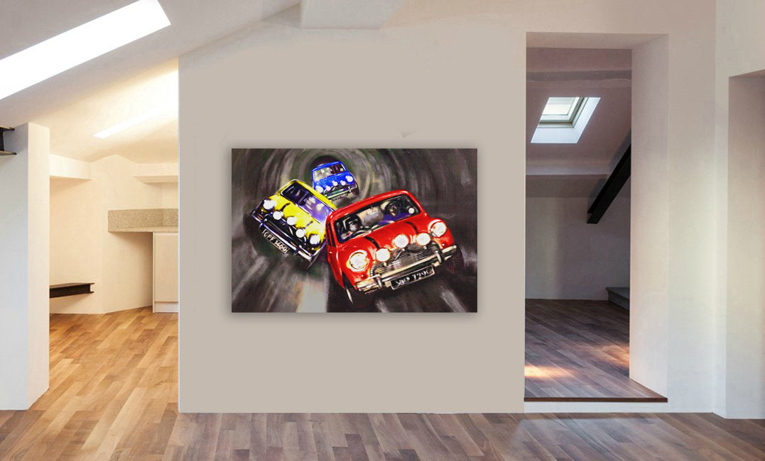 The Italian Job - Mini Cooper - Canvas Wall Art Framed Print - Various Sizes