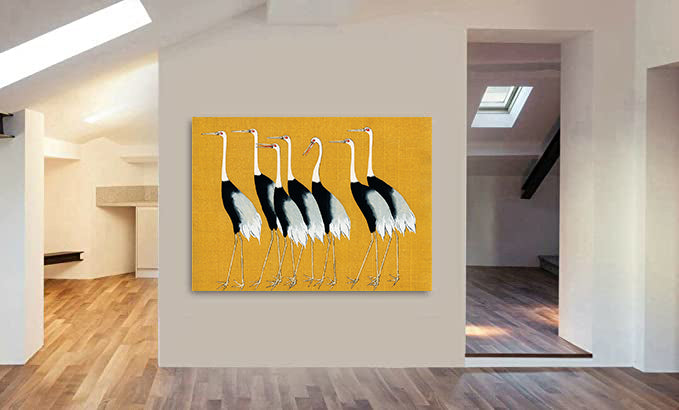 Japanese Red Crown Cranes by Ogata Korin - Canvas Wall Art Framed Print - Various Sizes