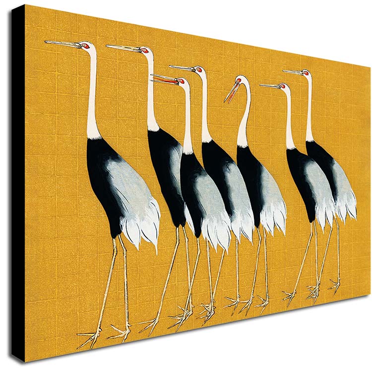 Japanese Red Crown Cranes by Ogata Korin - Canvas Wall Art Framed Print - Various Sizes