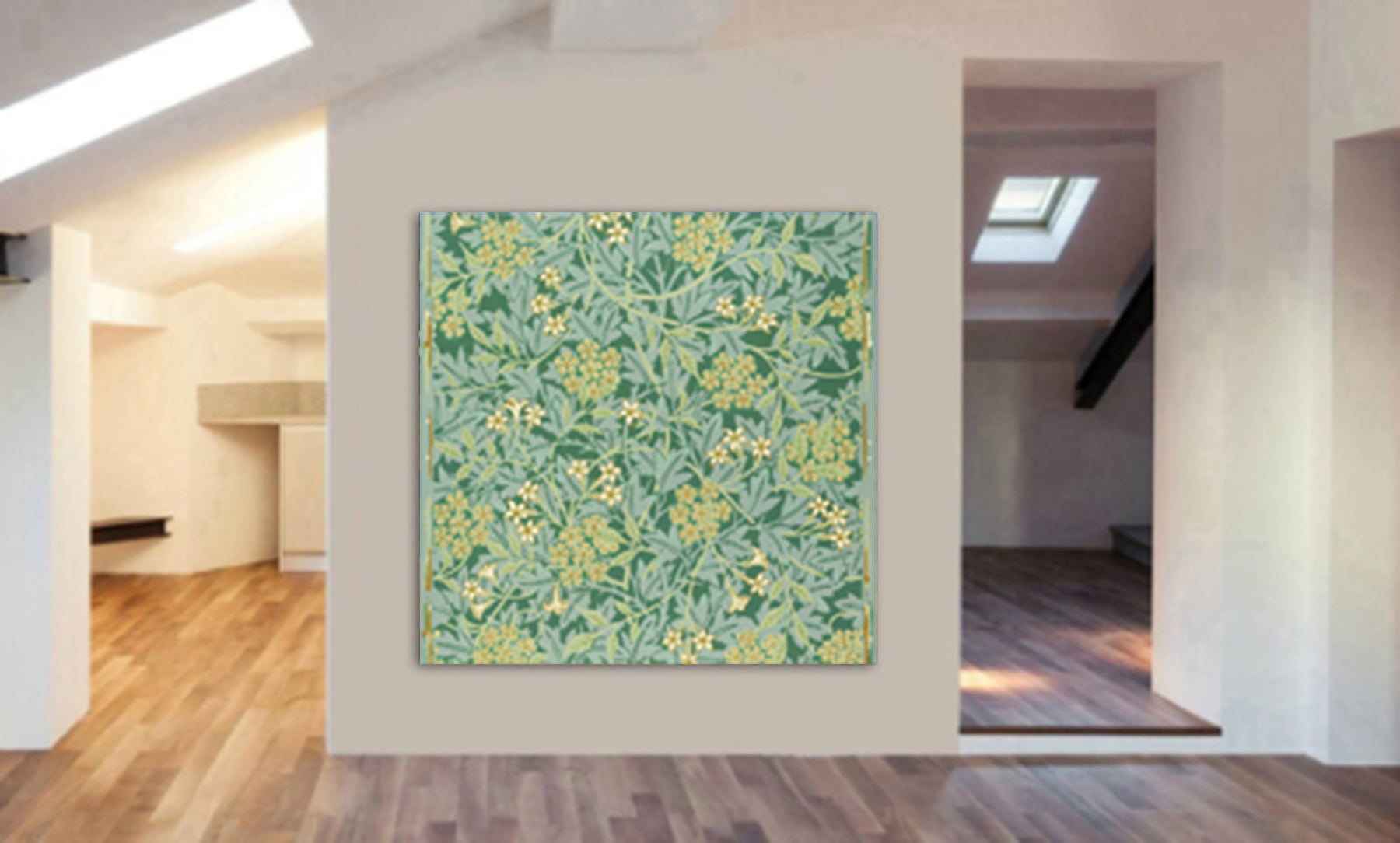 Jasmin - Green Pattern by William Morris - Framed Canvas Wall Art Print - Various Sizes