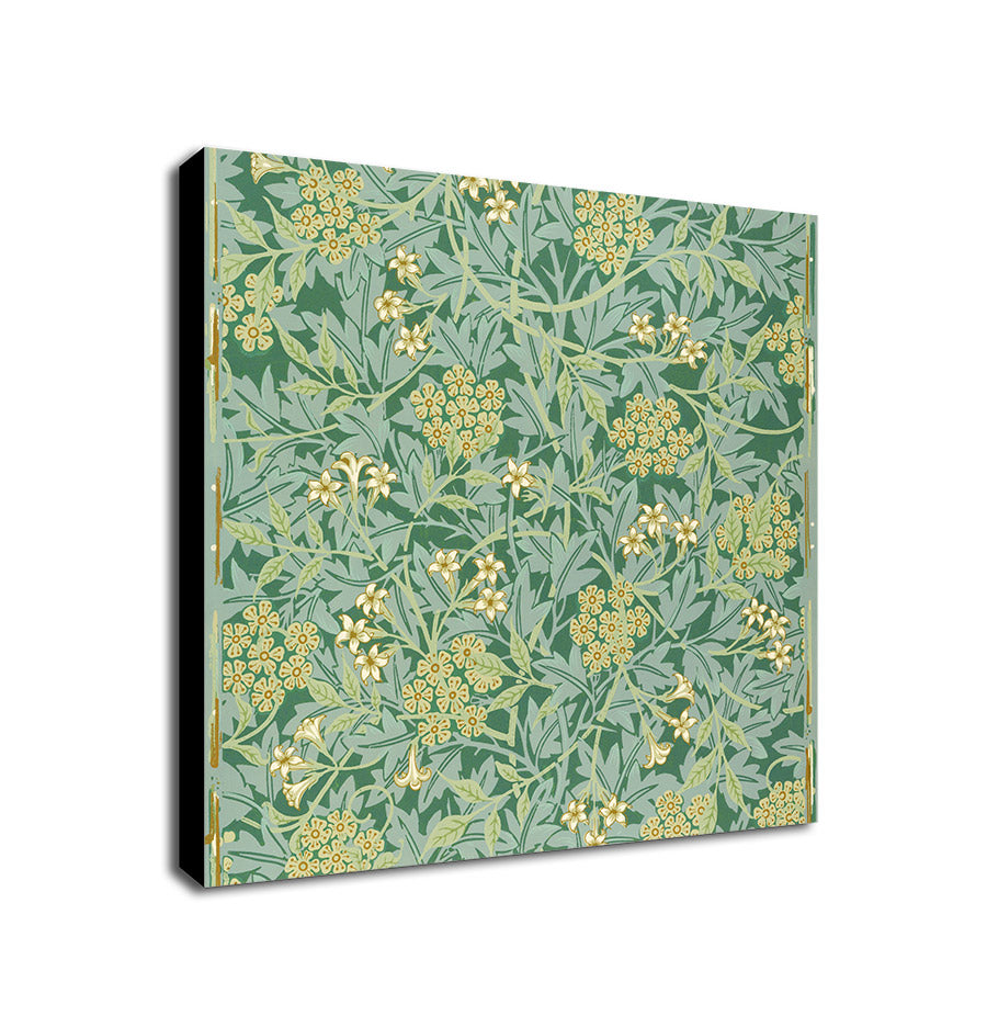 Jasmin - Green Pattern by William Morris - Framed Canvas Wall Art Print - Various Sizes
