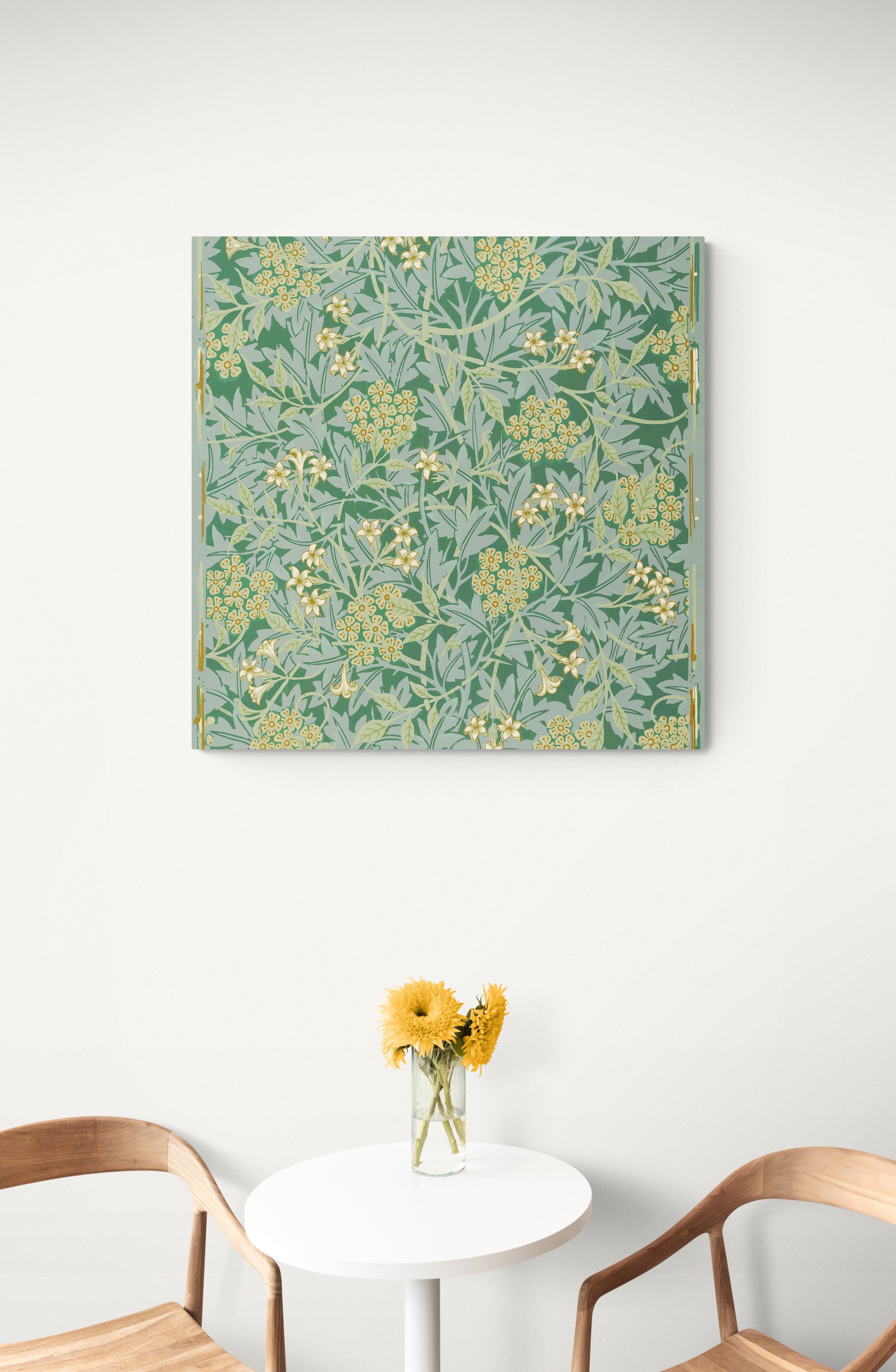 Jasmin - Green Pattern by William Morris - Framed Canvas Wall Art Print - Various Sizes