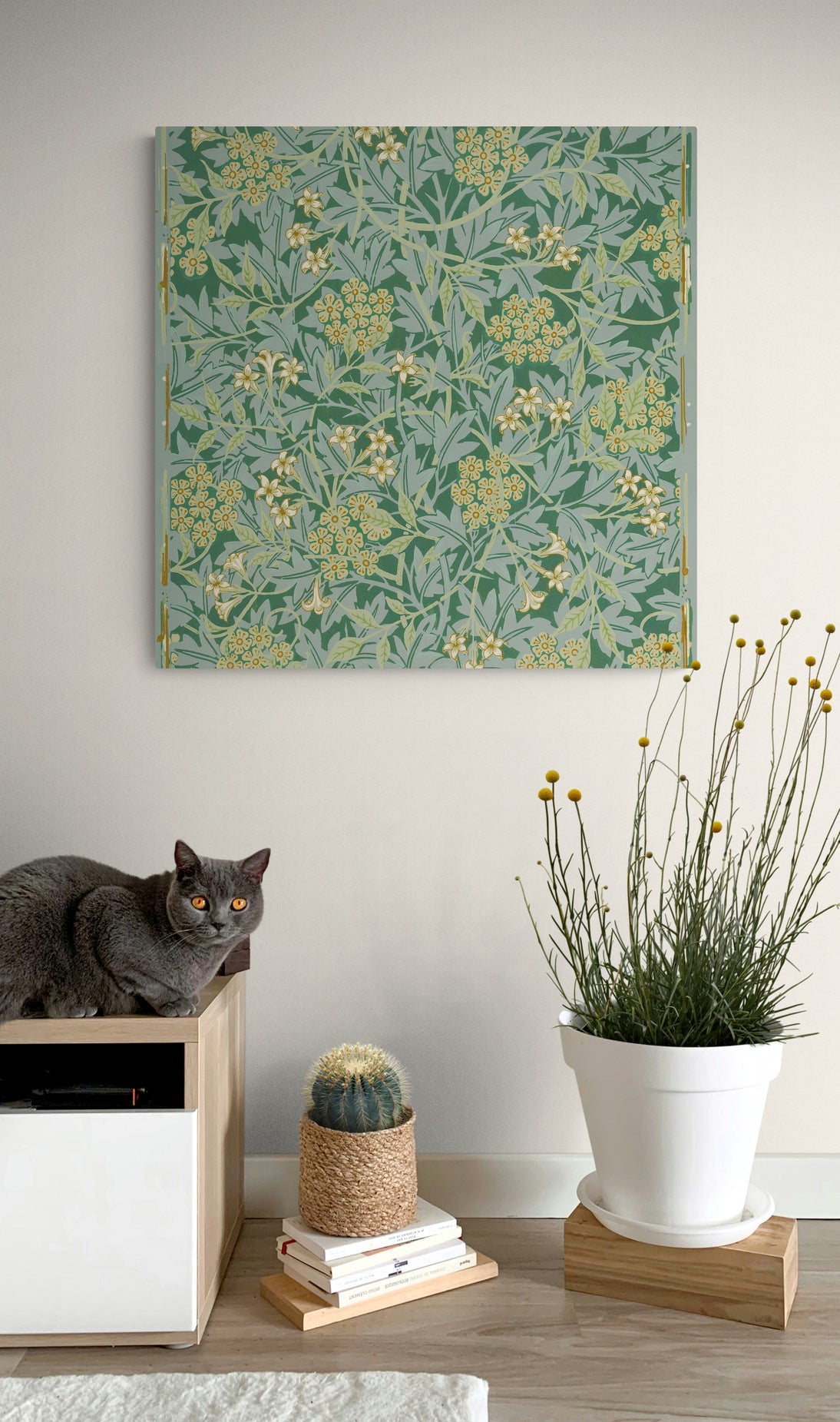 Jasmin - Green Pattern by William Morris - Framed Canvas Wall Art Print - Various Sizes