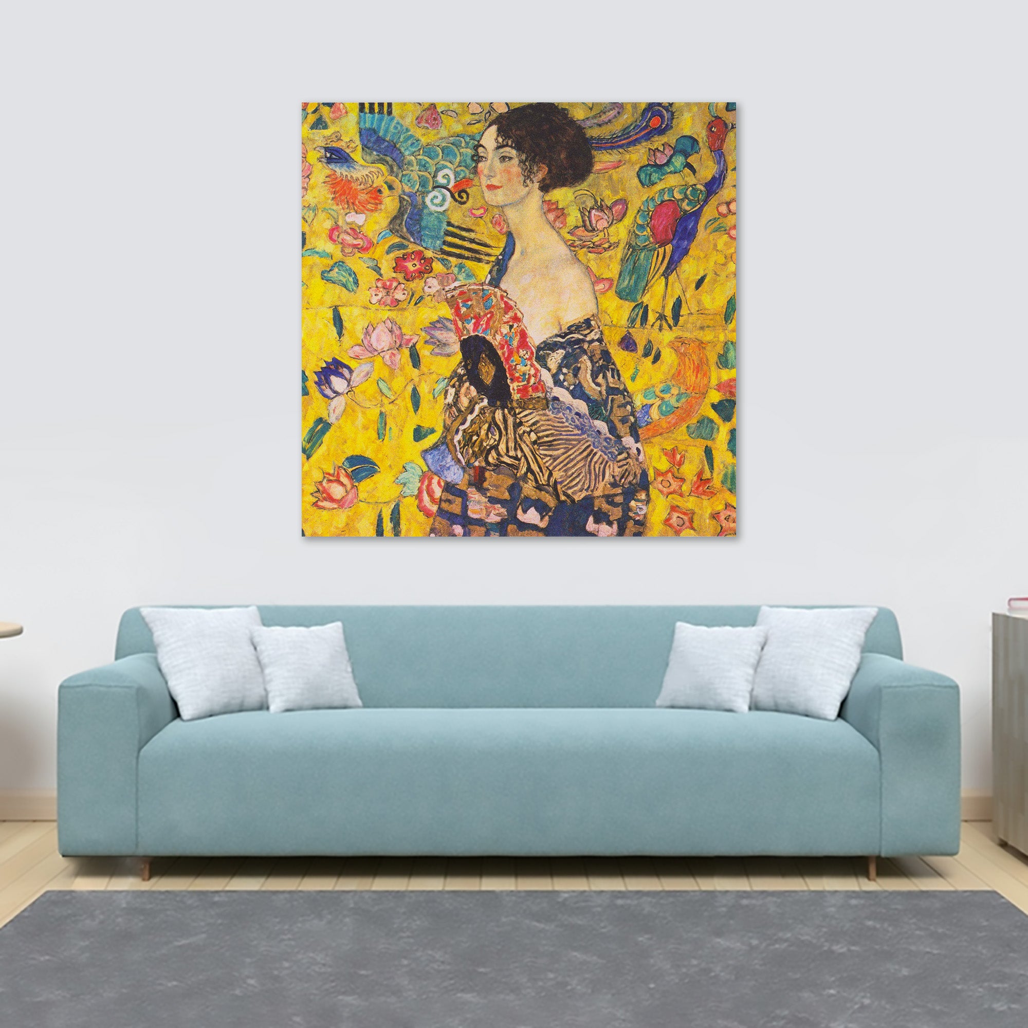 Lady With Fan By Gustav Klimt - Framed Canvas Wall Art Print - Various Sizes