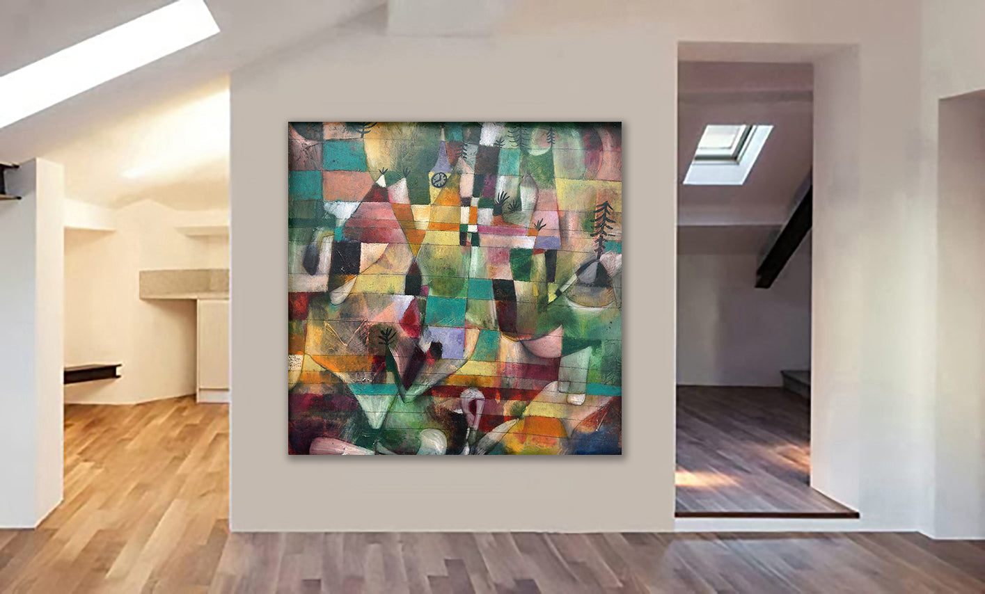 Landscape With The Yellow Church Tower, by Paul Klee - Canvas Framed Wall Art Print - Various Sizes