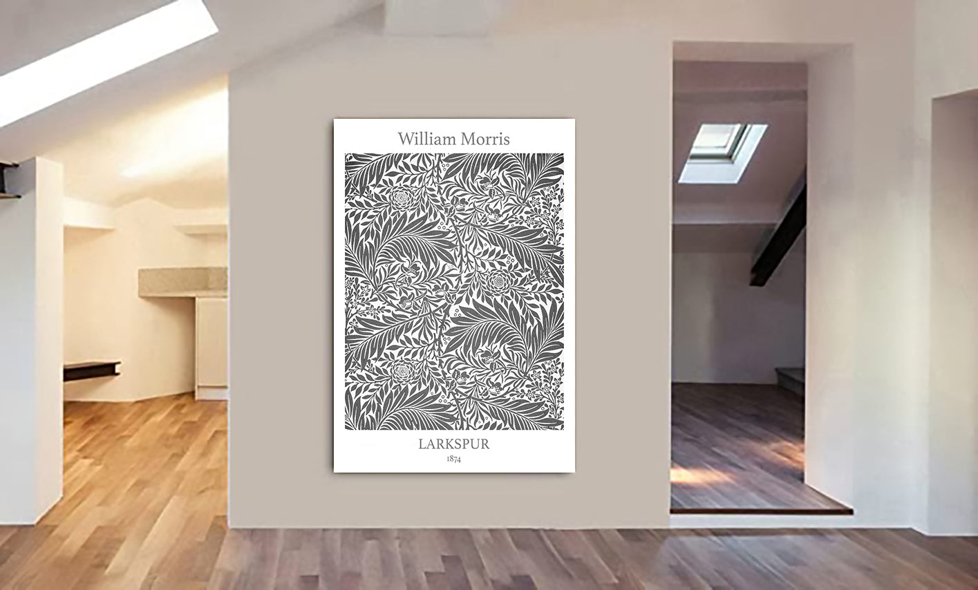 Larkspur Pattern by William Morris (1874) - Canvas Wall Art Framed Print - Various Sizes