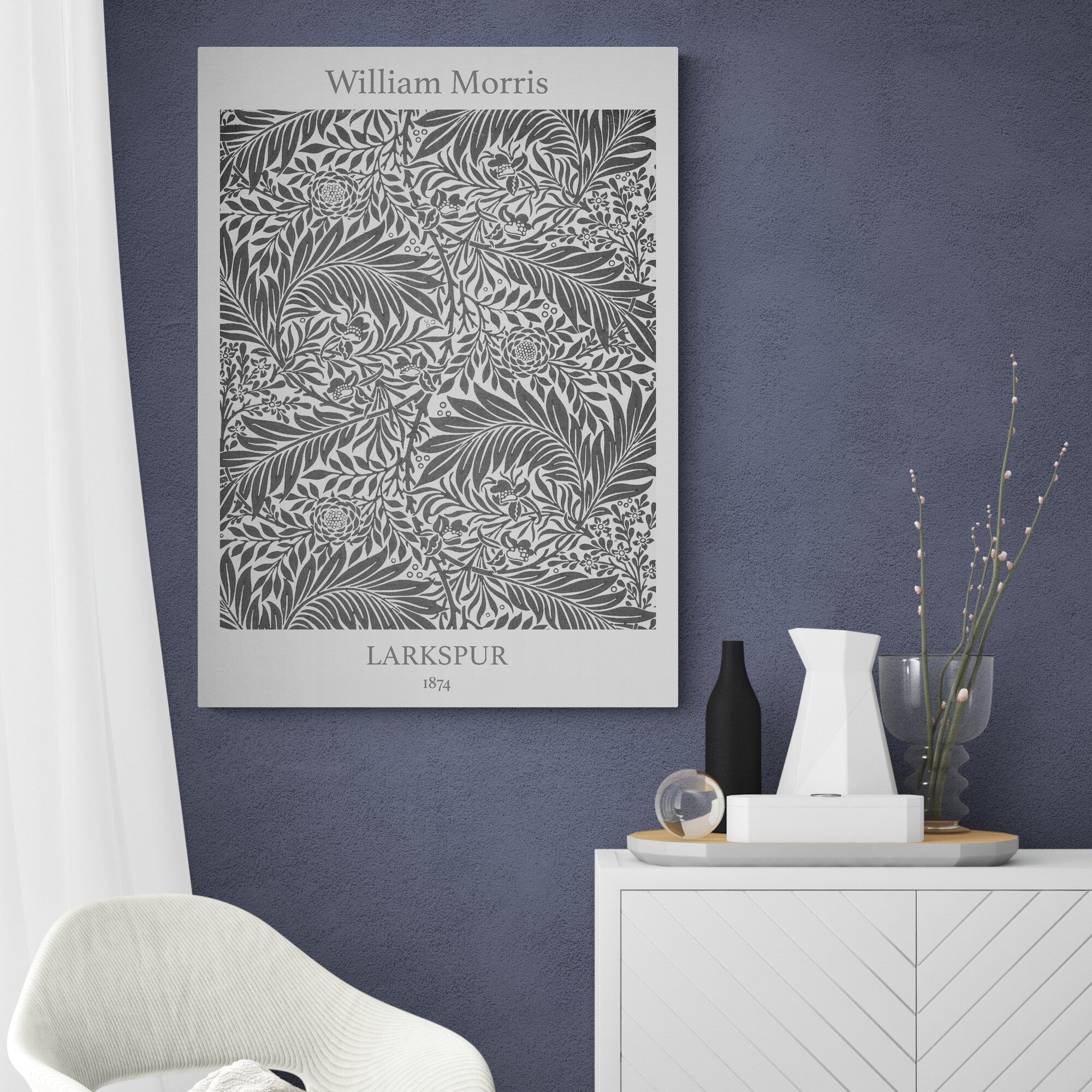 Larkspur Pattern by William Morris (1874) - Canvas Wall Art Framed Print - Various Sizes