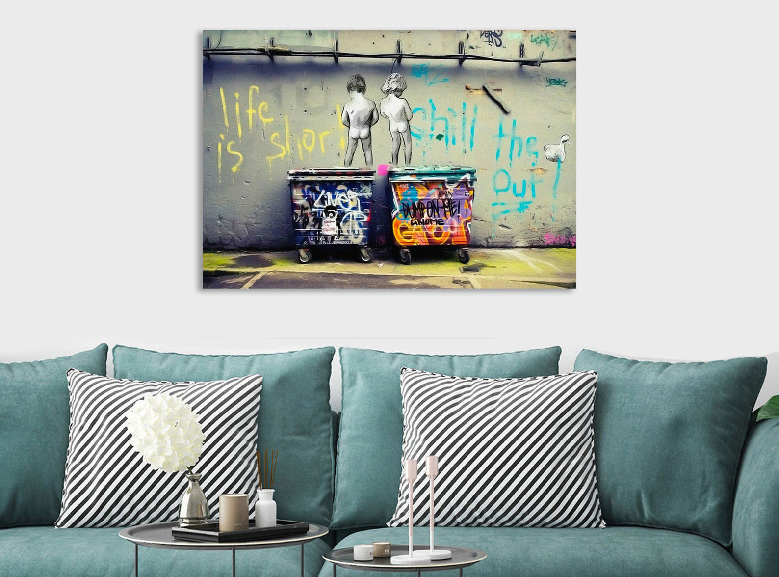Life is Short Graffiti - Banksy Style - Canvas Wall Art Framed Print - Various Sizes