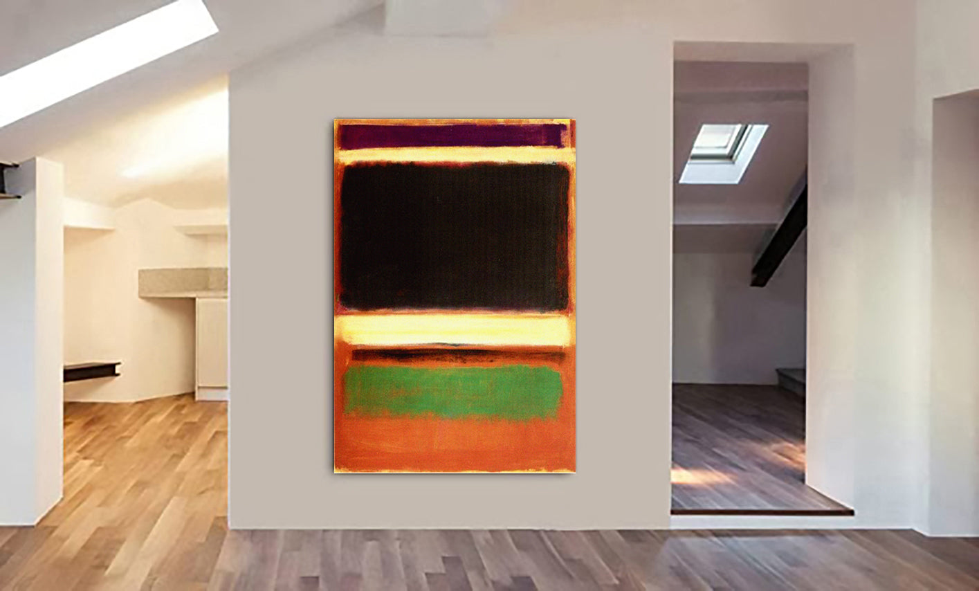 Magenta, Black, Green on Orange Abstract Art by Mark Rothko - Canvas Wall Art Framed Print - Various Sizes