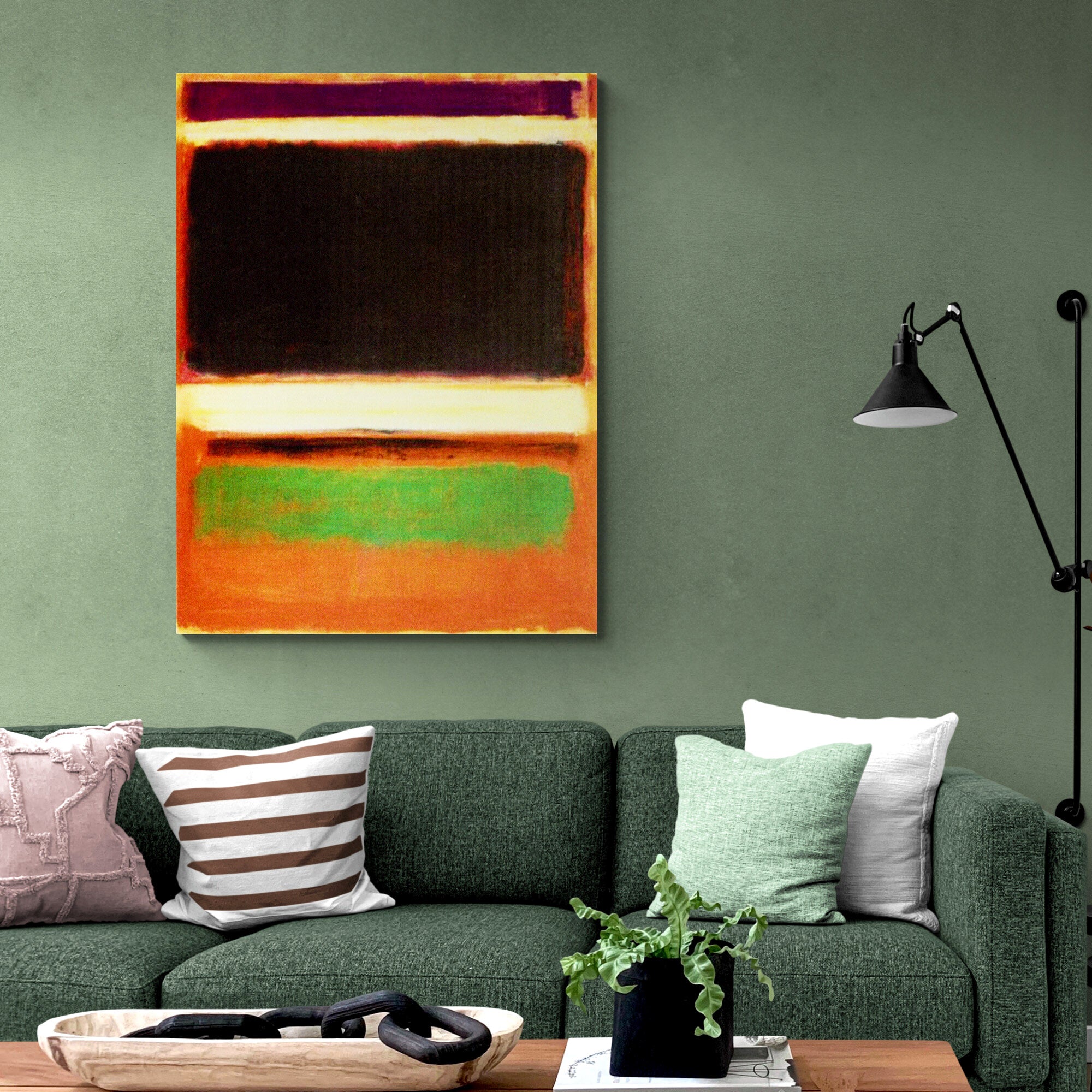 Magenta, Black, Green on Orange Abstract Art by Mark Rothko - Canvas Wall Art Framed Print - Various Sizes