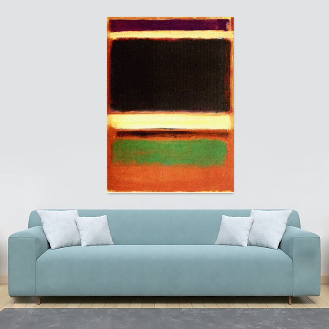 Magenta, Black, Green on Orange Abstract Art by Mark Rothko - Canvas Wall Art Framed Print - Various Sizes
