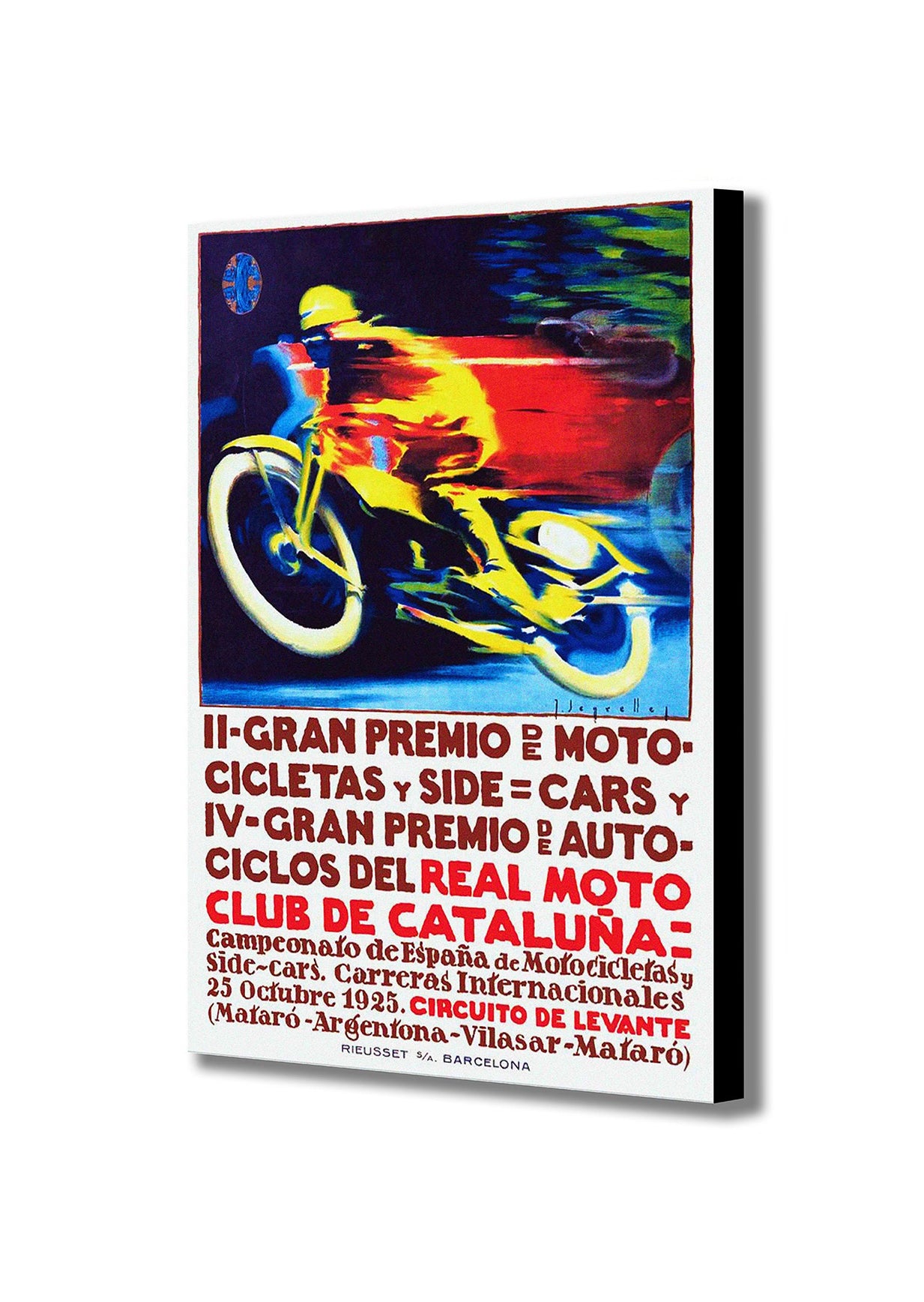 Motorcycle Grand Prix Spain - Vintage 1925 by J. Segrelles - Canvas Wall Art Framed Print - Various Sizes