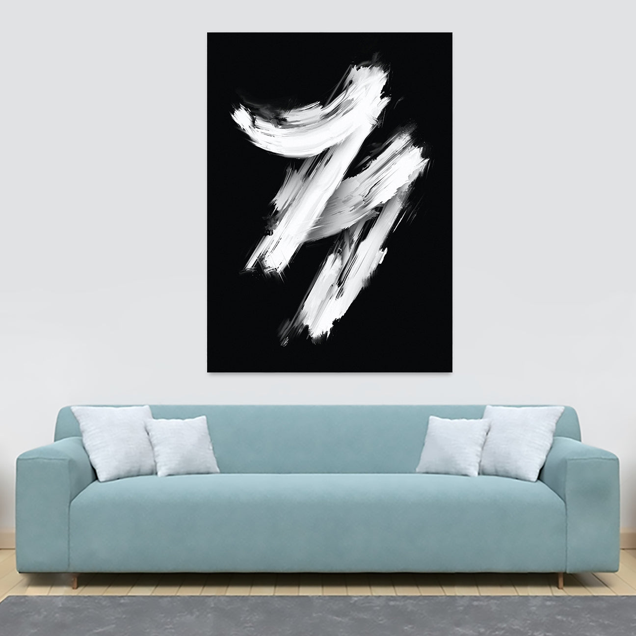 Paint Strokes Wall Art - Black and White - Canvas Wall Art Framed Print - Various Sizes