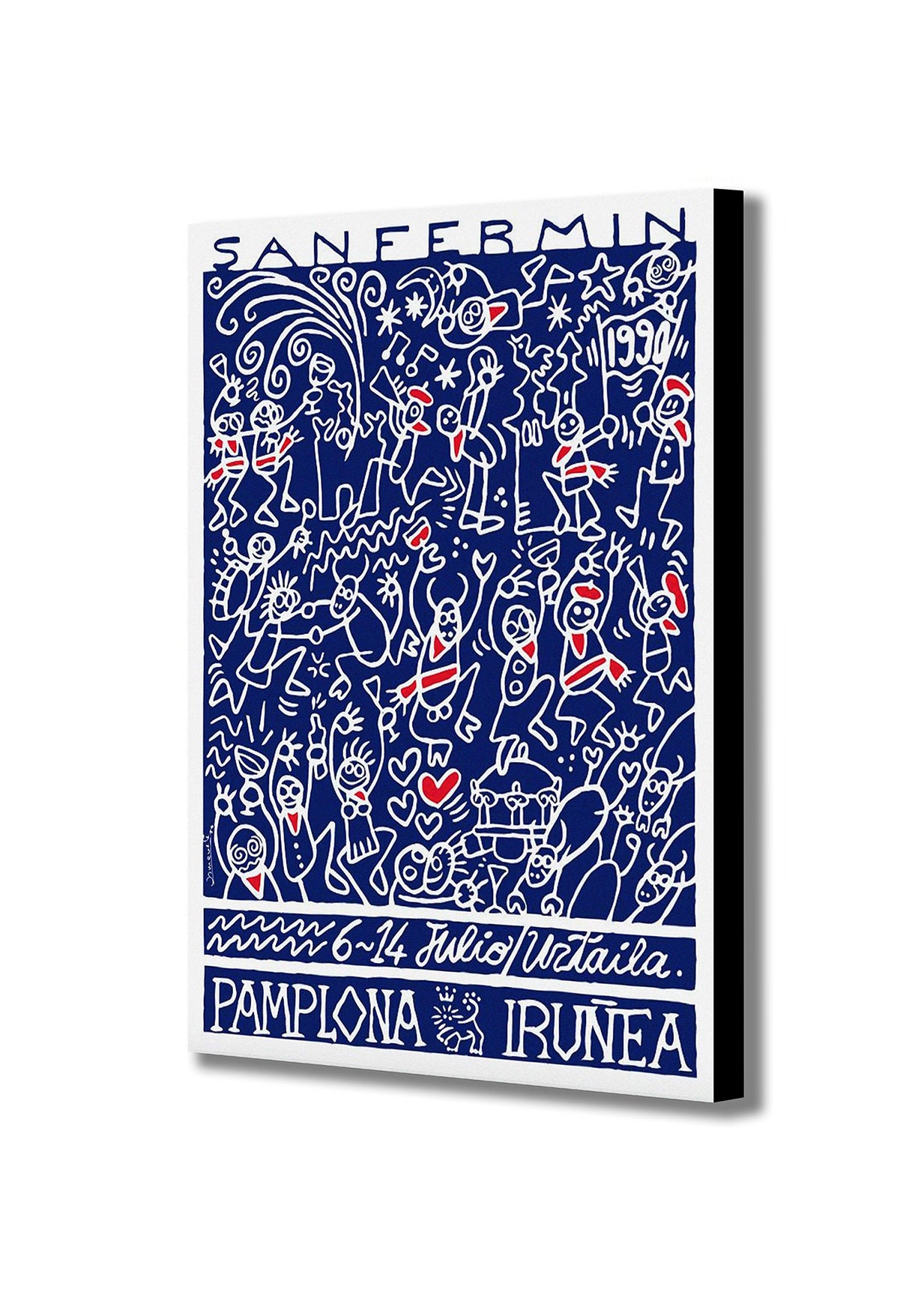 Pamplona - Spain Running With of The Bulls Illustration Art - Canvas Wall Art Framed Print - Various Sizes