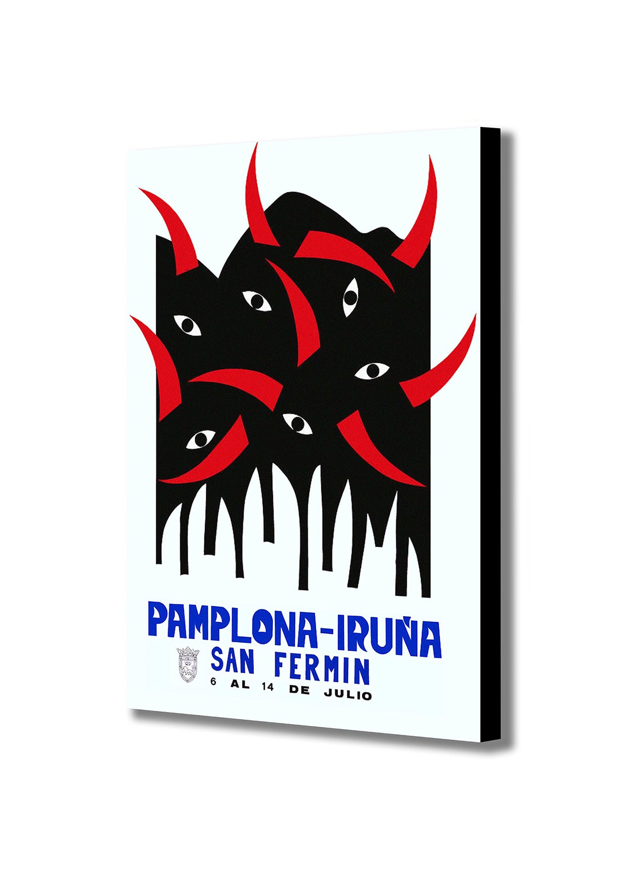 Pamplona Bull Run - Vintage Spanish Illustration Wall Art - Canvas Wall Art Framed Print - Various Sizes