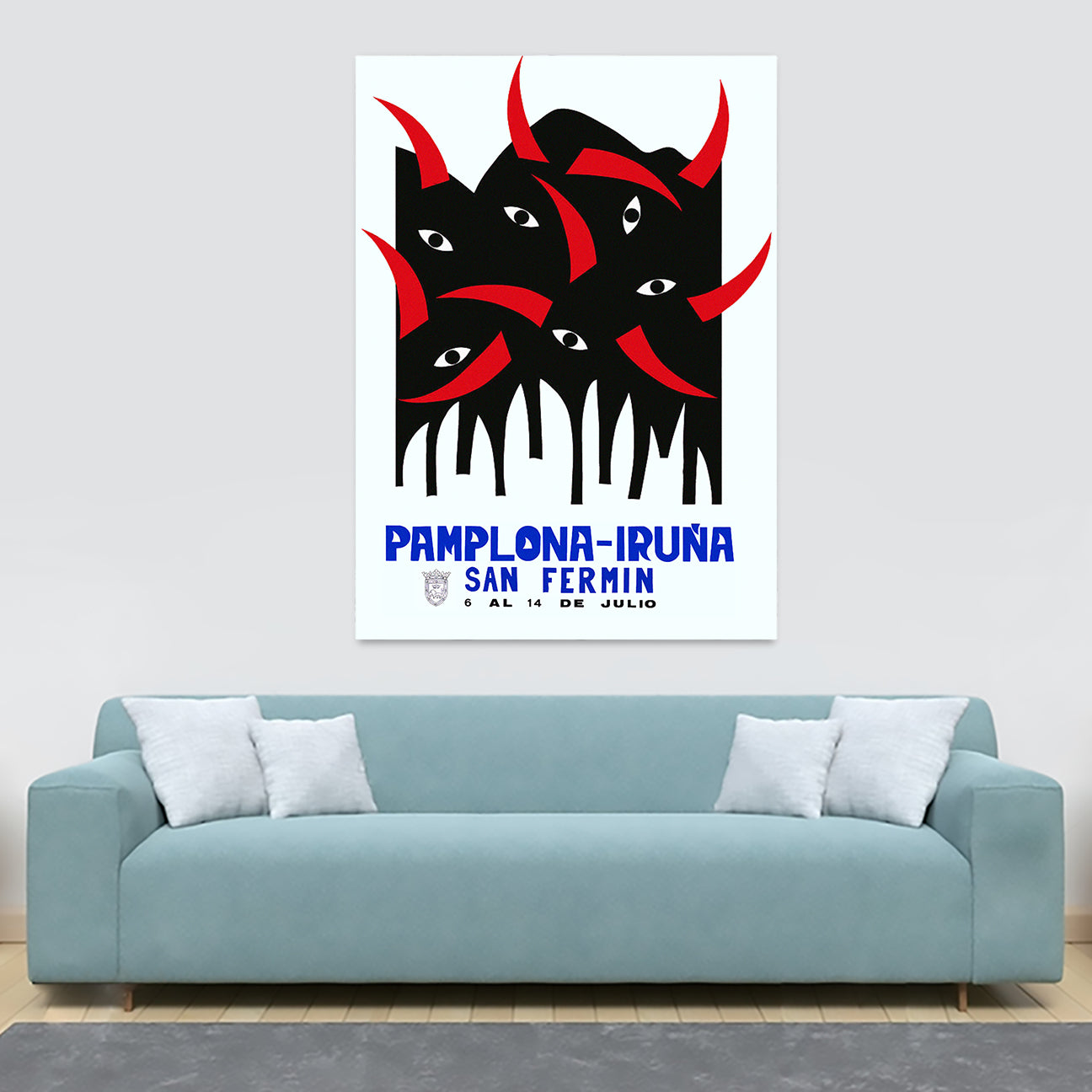 Pamplona Bull Run - Vintage Spanish Illustration Wall Art - Canvas Wall Art Framed Print - Various Sizes