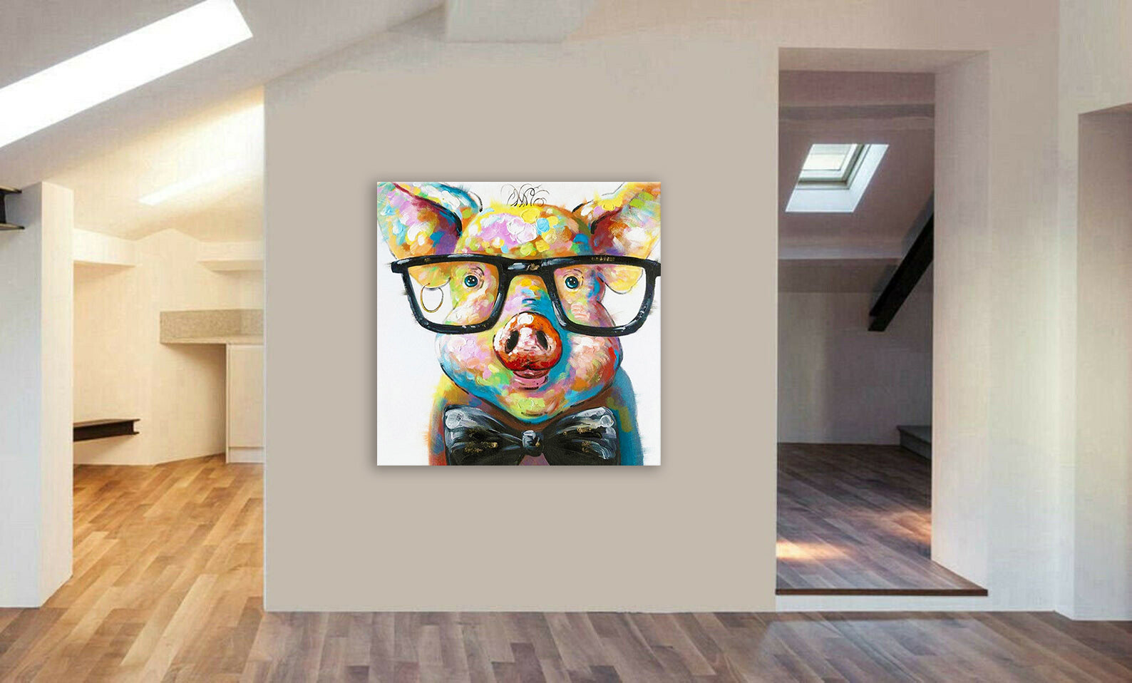 Pig With Glasses - Canvas Wall Art Framed Print - Various Sizes
