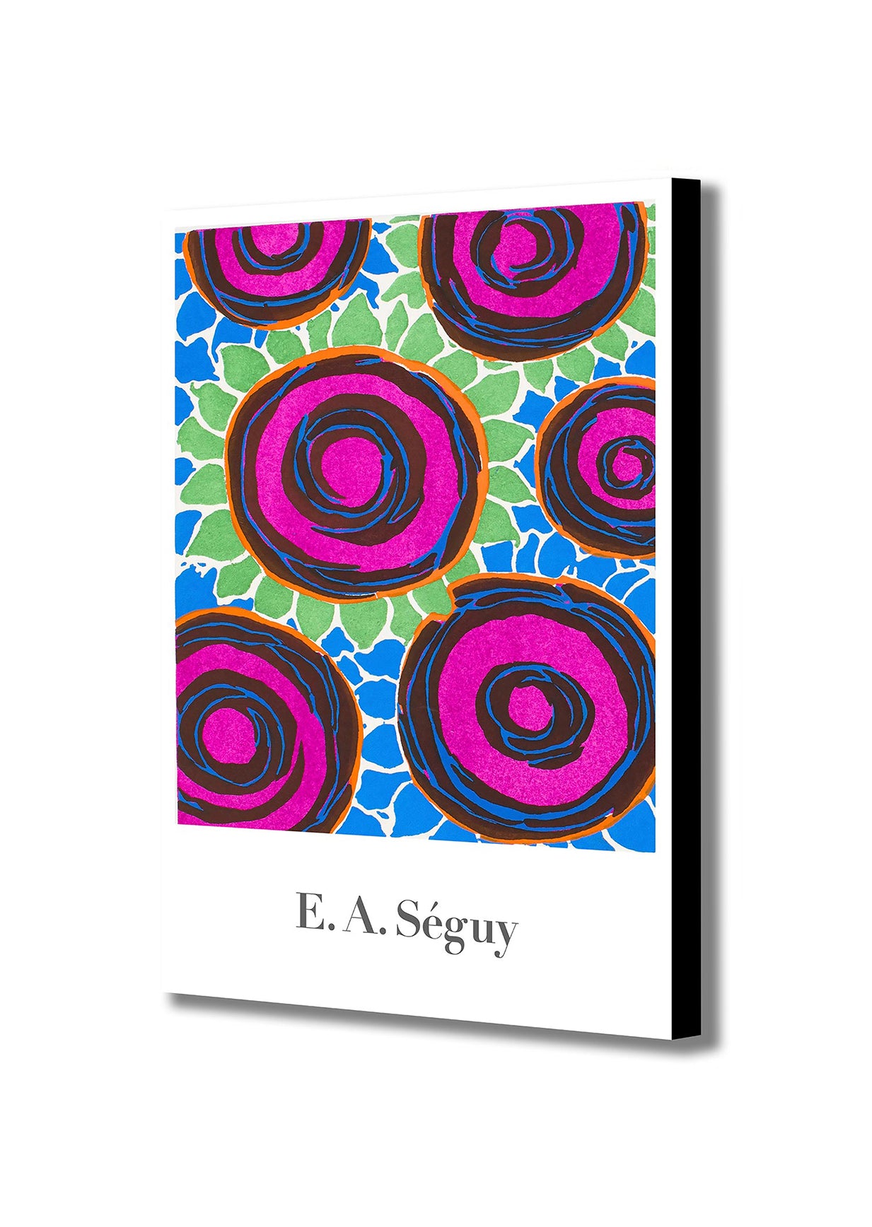 Pink Blue Green Flower Pattern - Vintage - by E. A. Seguy - Canvas Wall Art Framed Print - Various Sizes