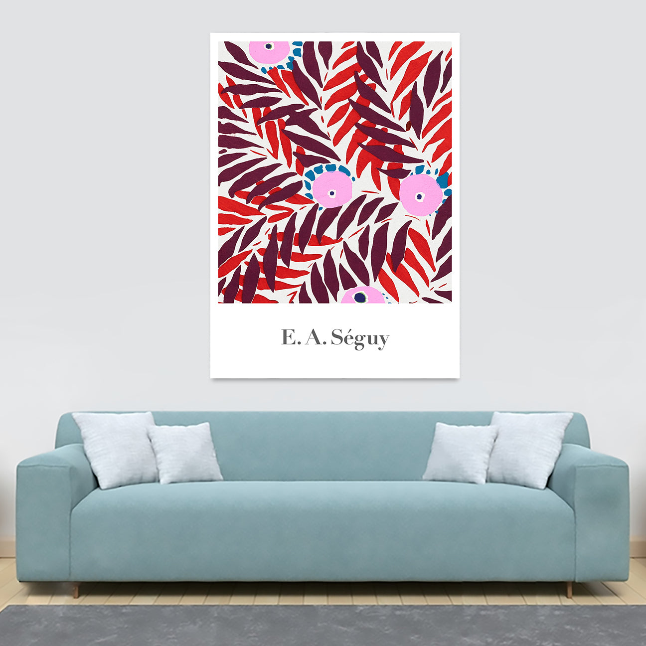 Pink Red Flower Pattern - Vintage - by E. A. Seguy - Canvas Wall Art Framed Print - Various Sizes