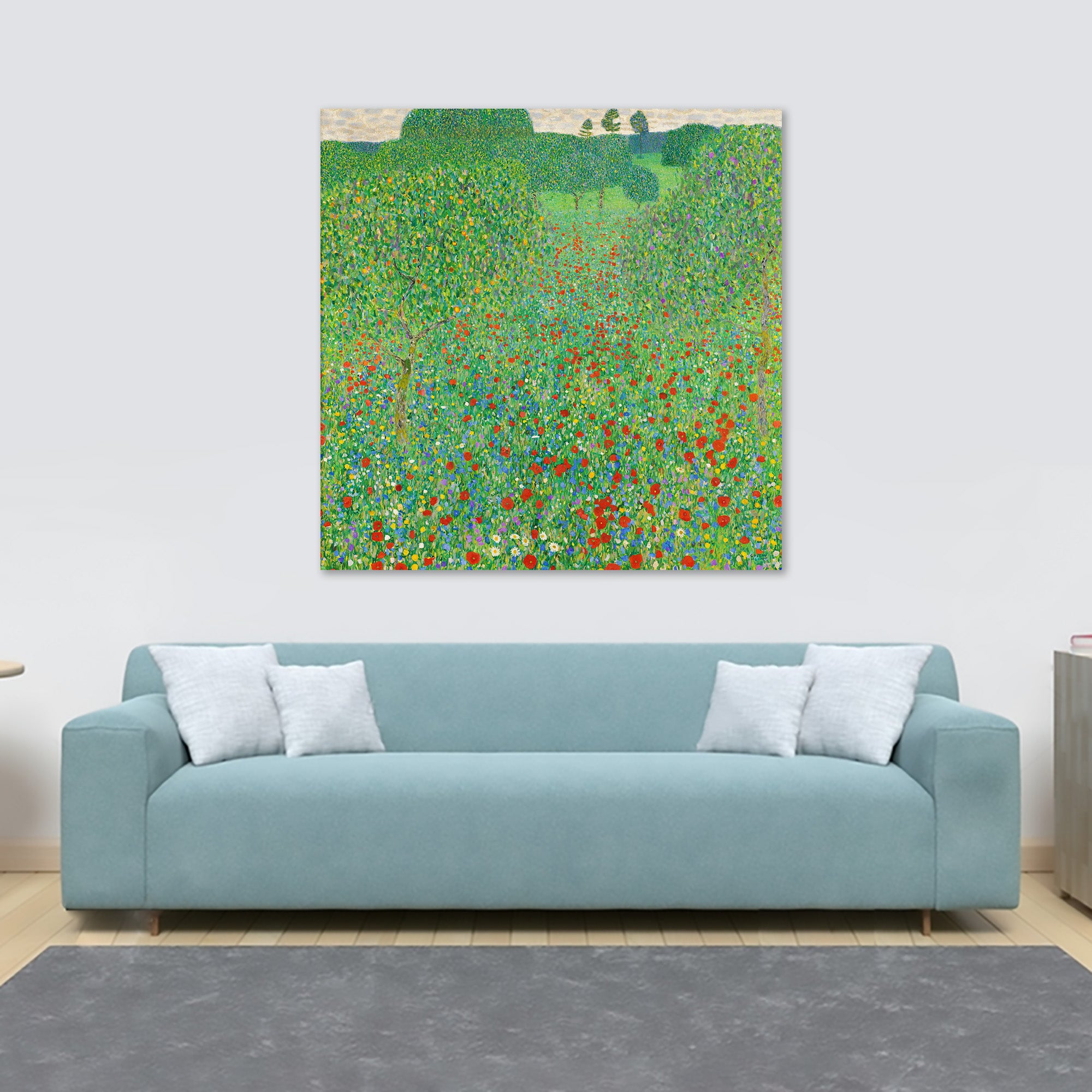 Poppy Fields By Gustav Klimt - Framed Canvas Wall Art Print - Various Sizes